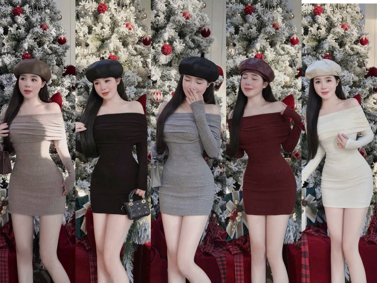 Đầm body trễ vai thun tăm