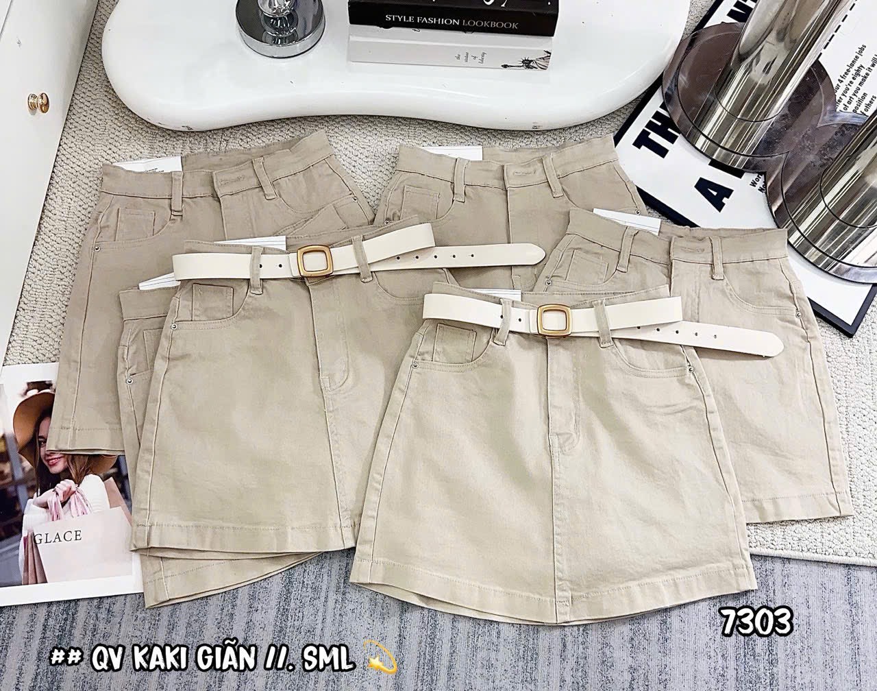 JVN4 quần váy trơn lai gấp 7303