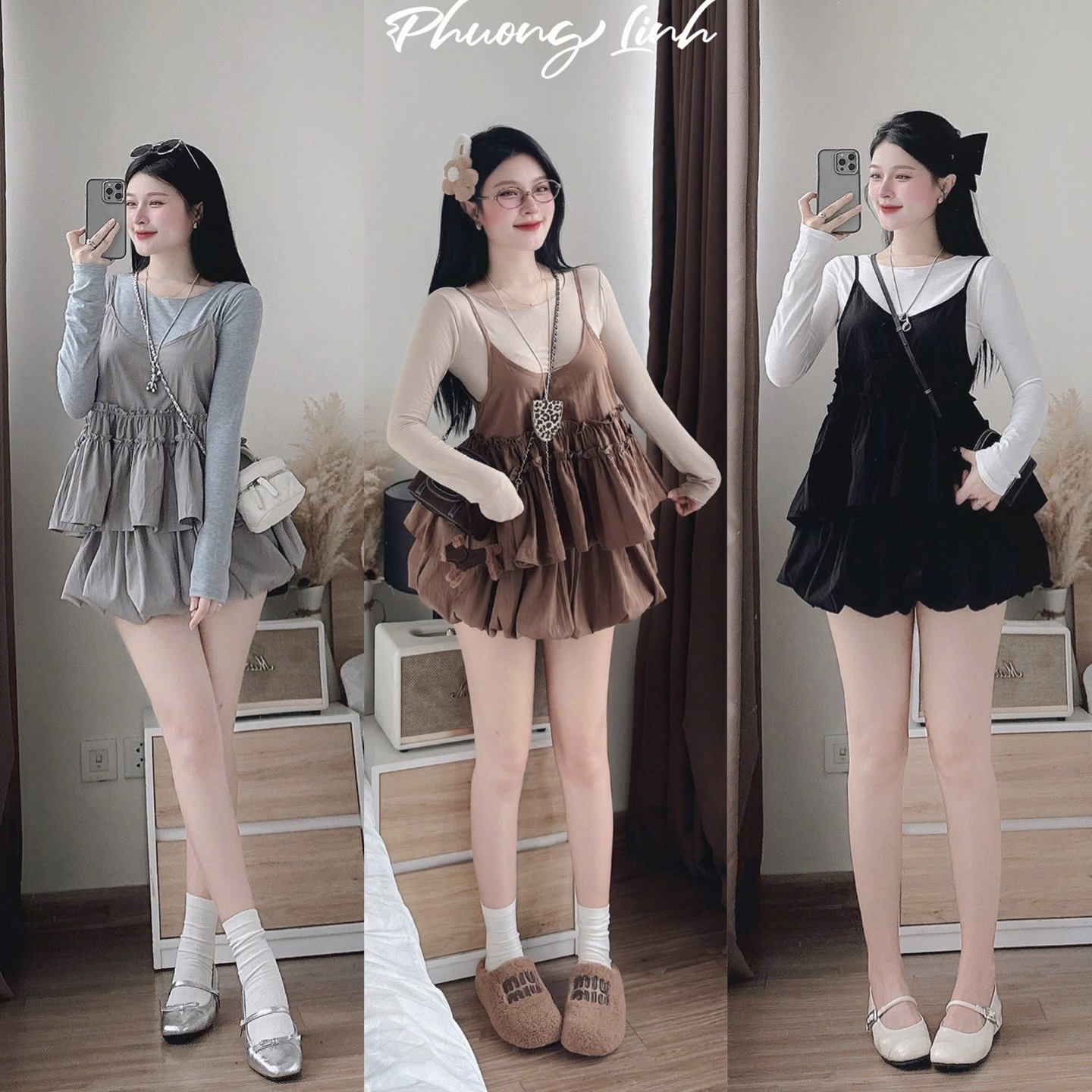 Set áo yếm tay dài váy bí pl