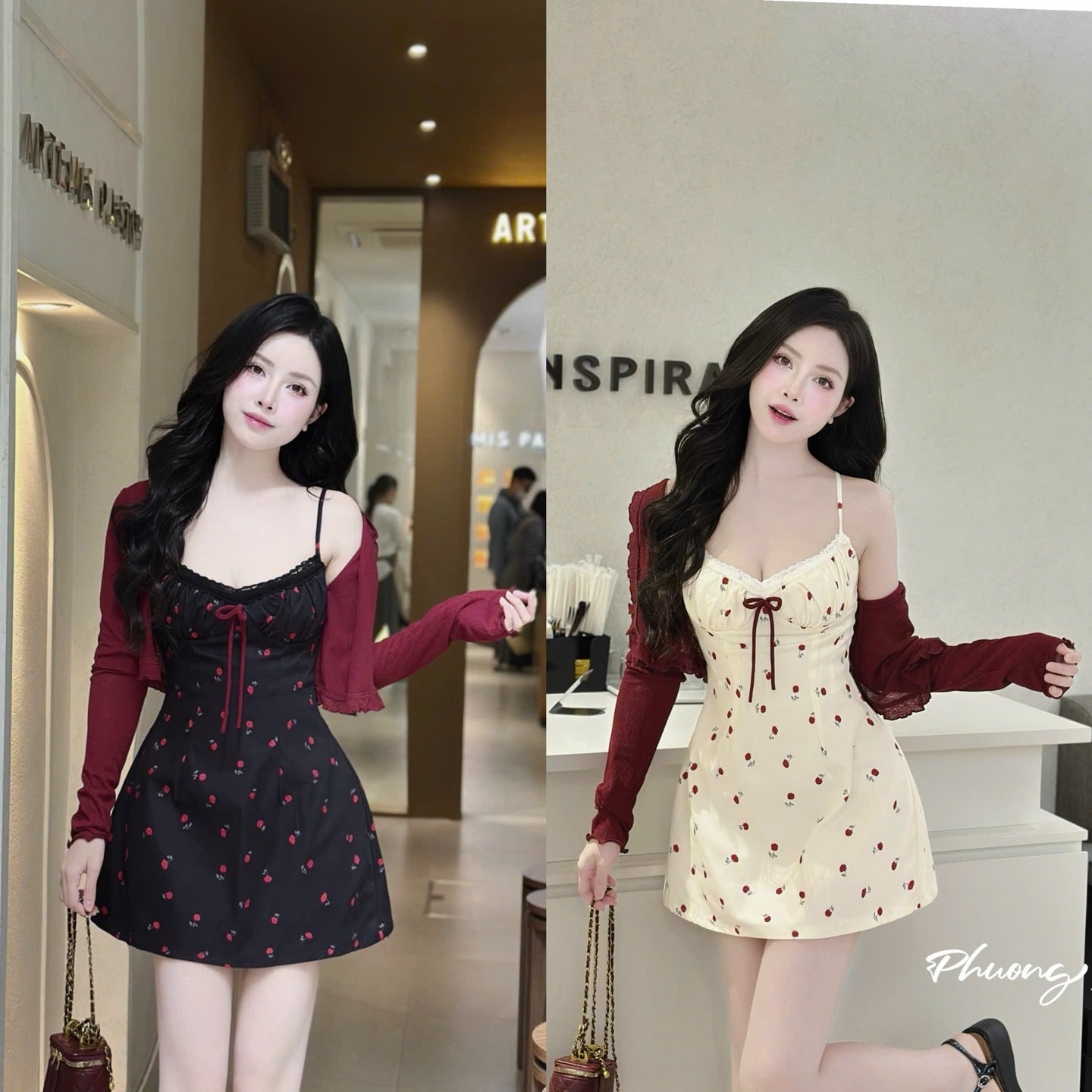 Set đầm dây hoa nhí kèm khoác pl