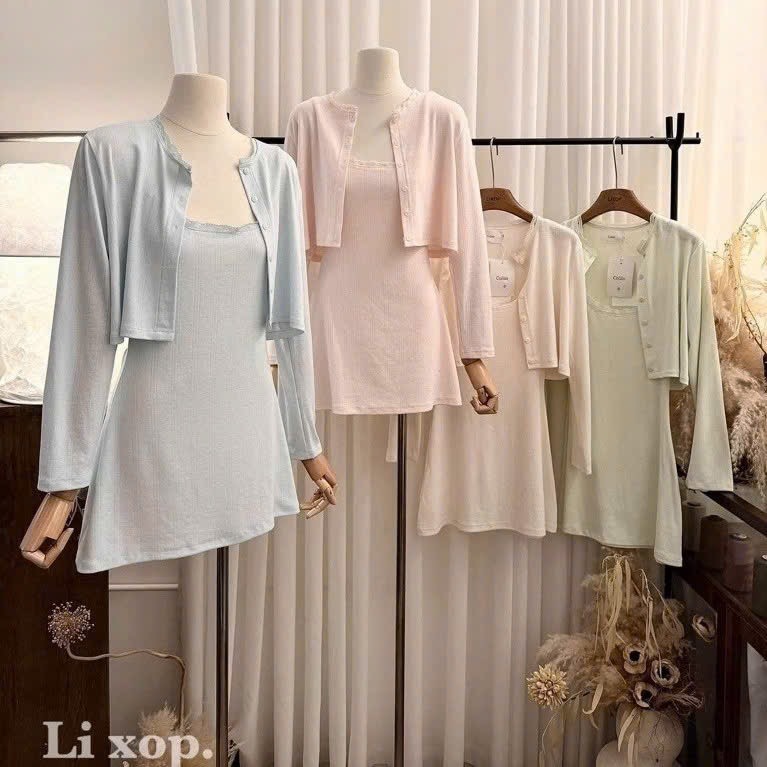 Set váy 2 dây ngắn kèm khoác ngoài