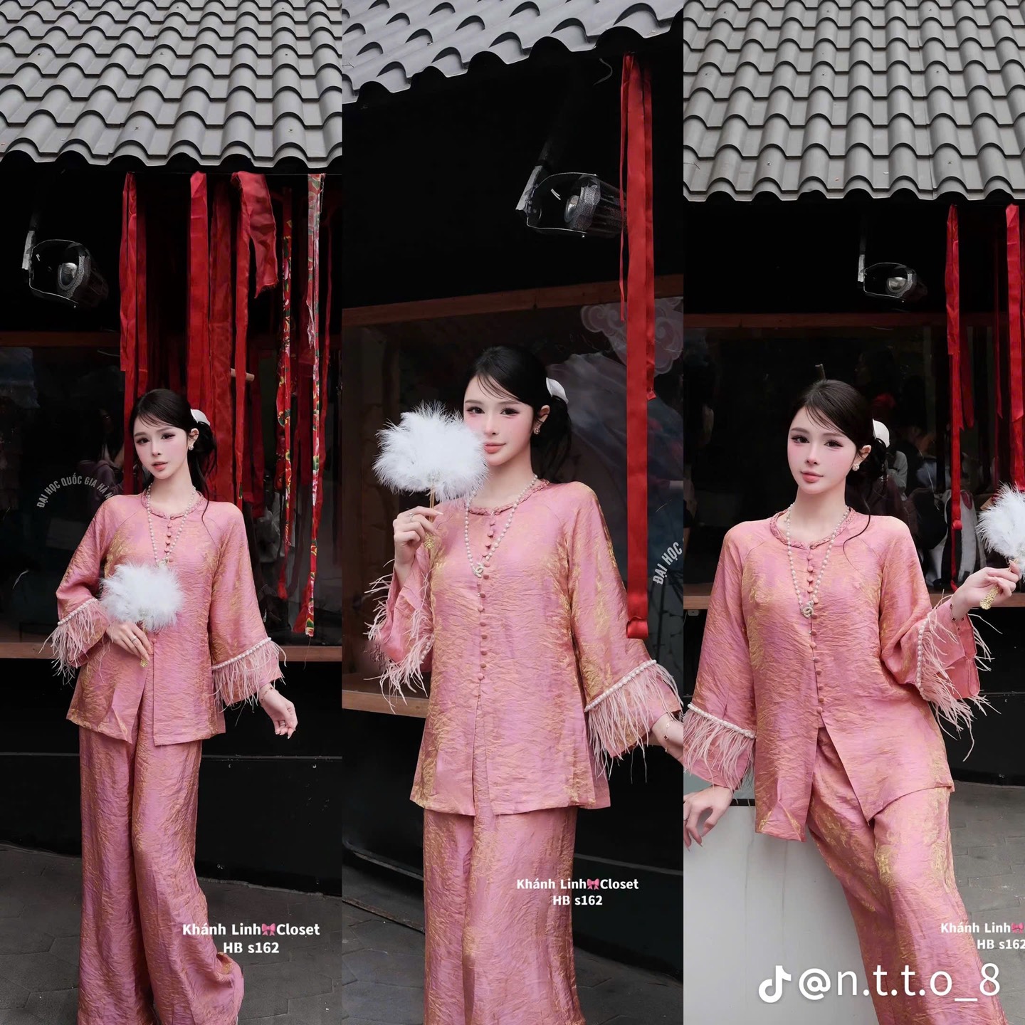 Đồ lam lụa cổ áo thắt bím 
cổ tay sợi tua