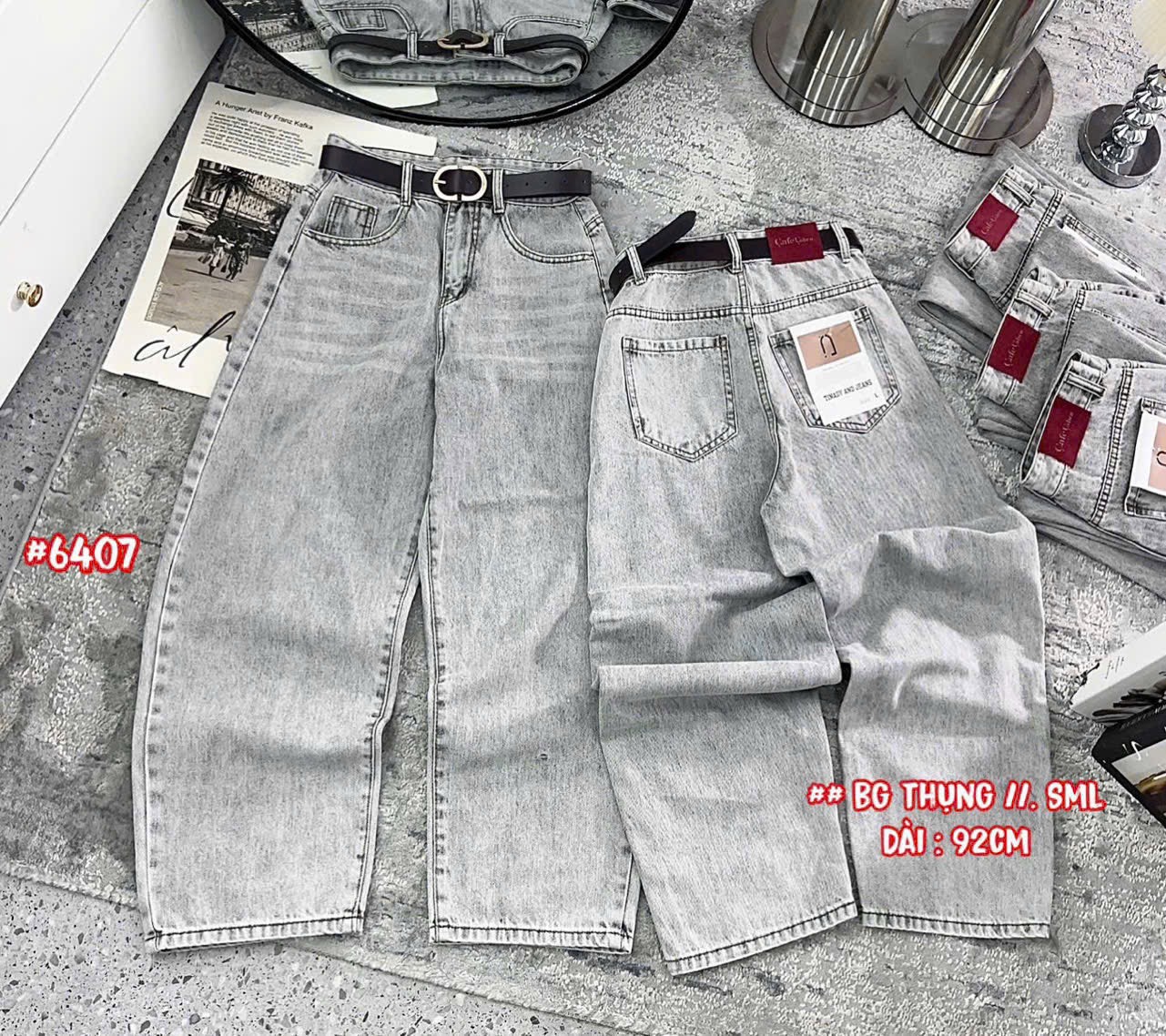 J1 Baggy thụng wash xám đậm trơn, may mạc lưng 6655