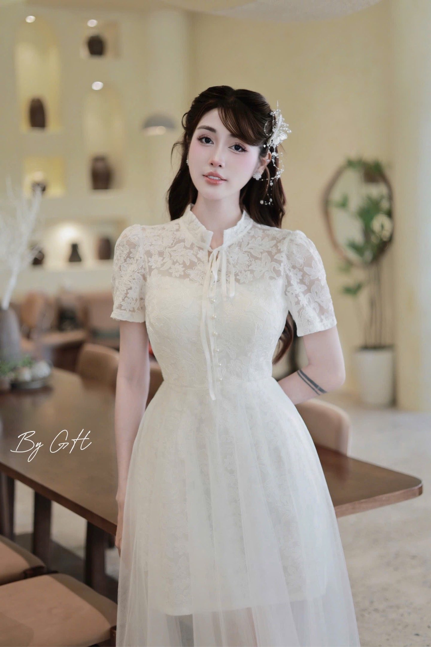 Đàm ren khuy ngọc phối tơ cổ tàu