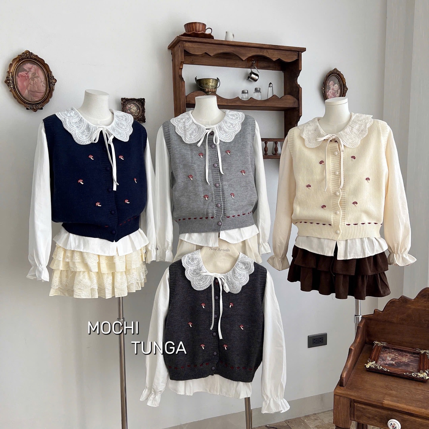 Áo len set ghile nấm cổ bèo