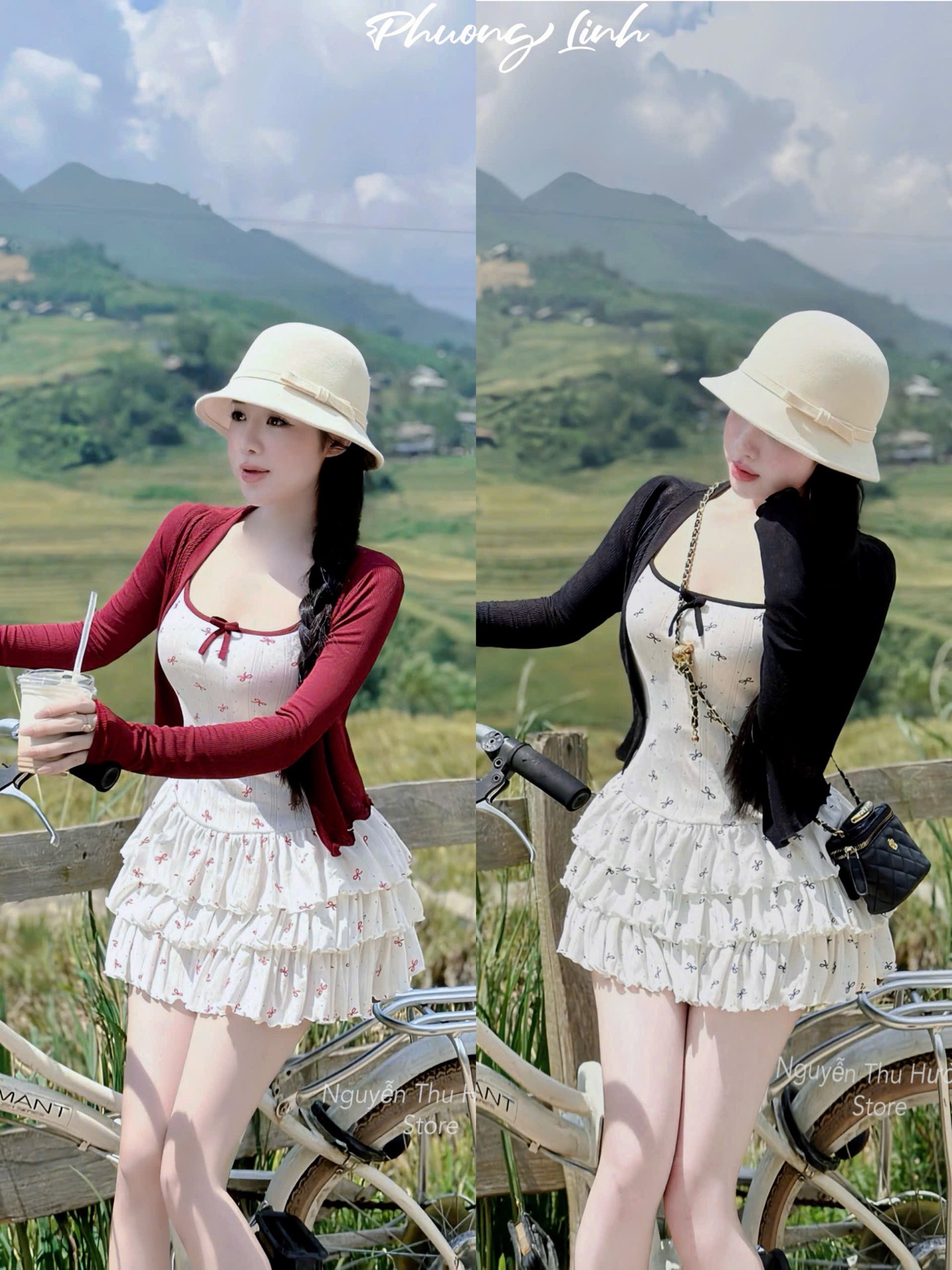 Đầm 2 dây nơ tầng kèm khoác pl