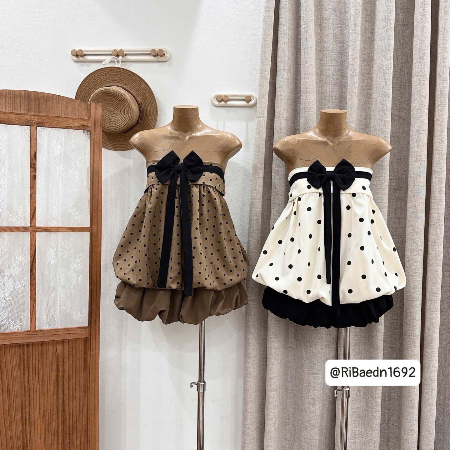 Set kiểu áo cúp ngực nơ chân váy bí phồng