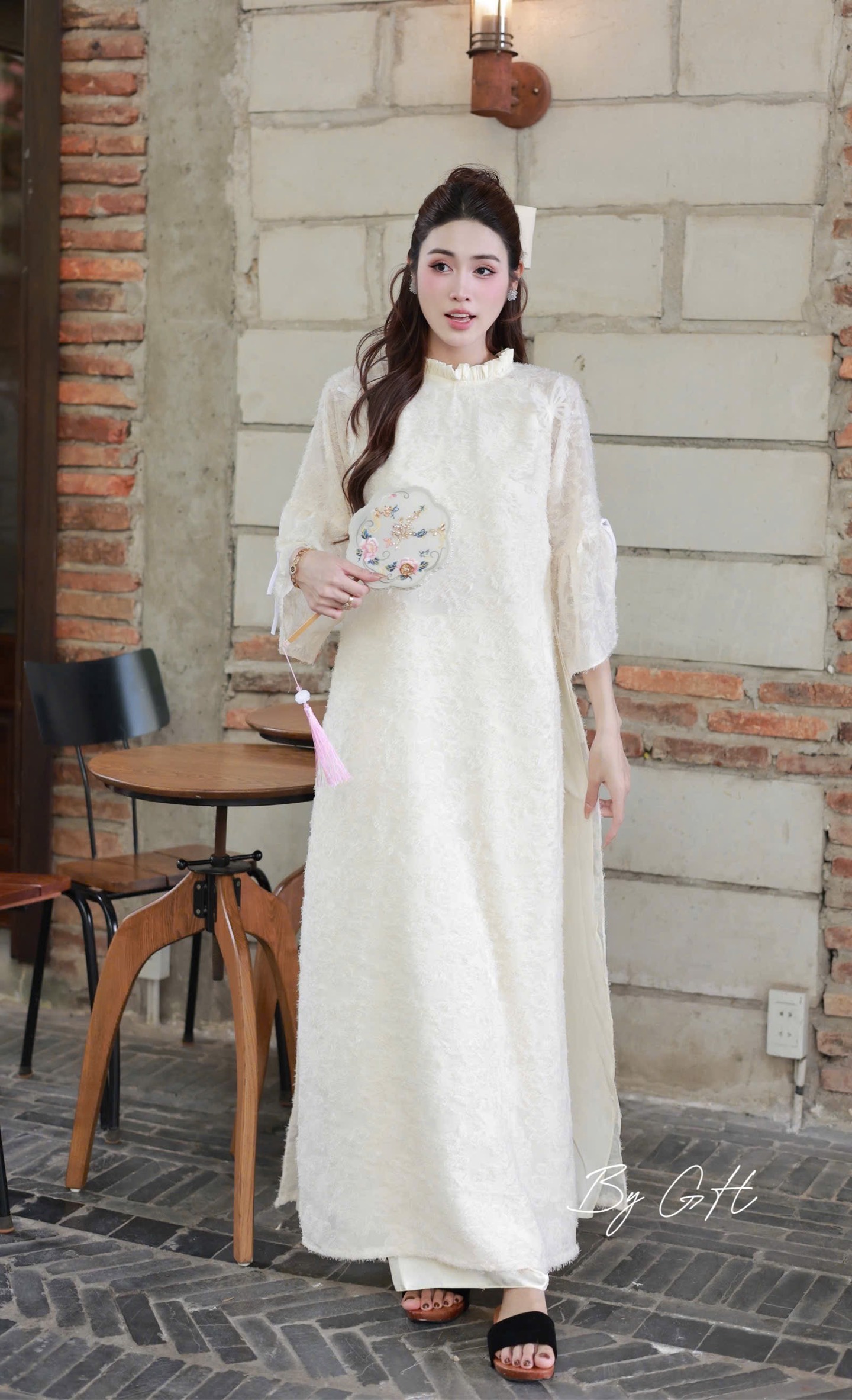 Áo dài tơ lông cổ bèo tay nơ