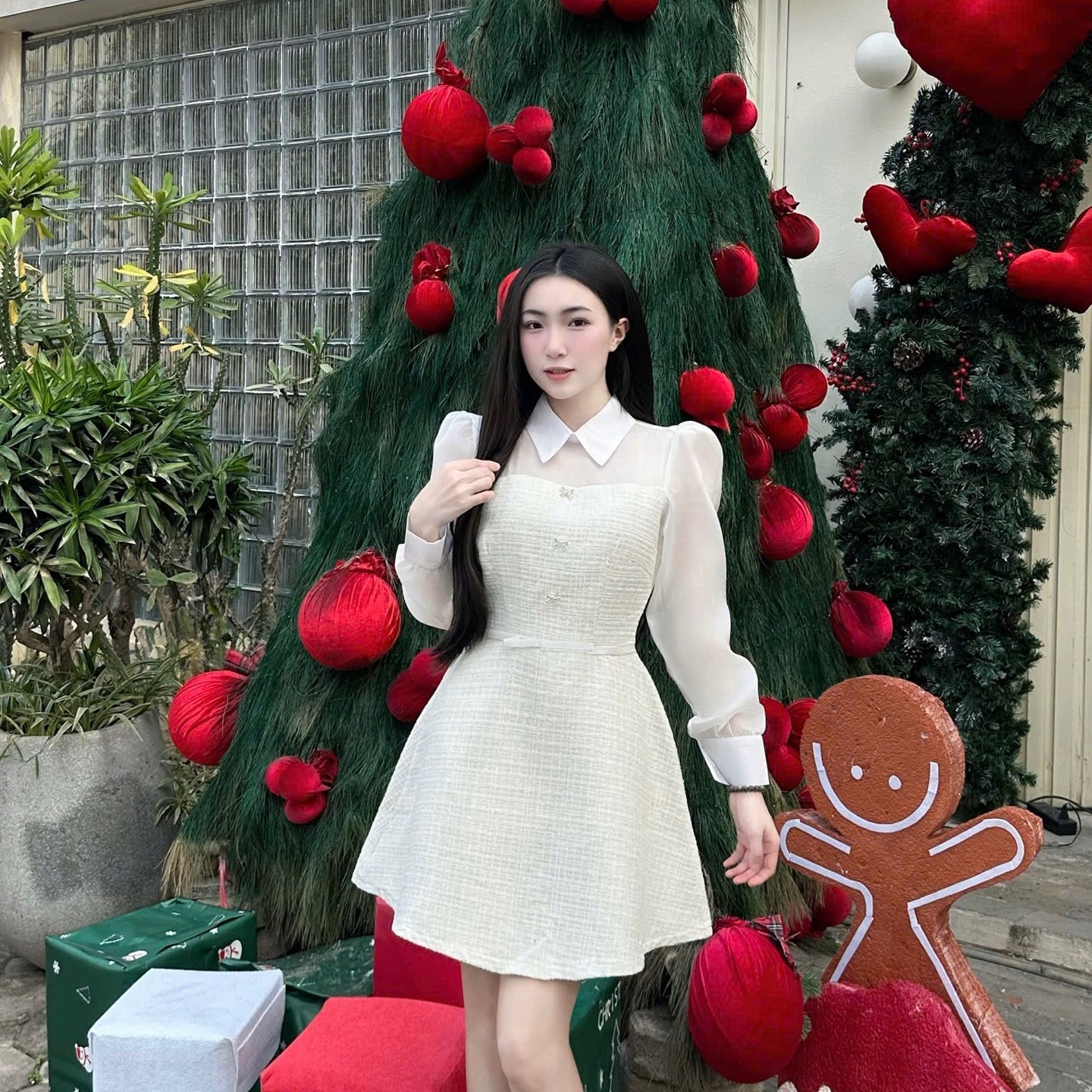 Đầm thiết kế dạ cao cấp phối tơ sang chảnh