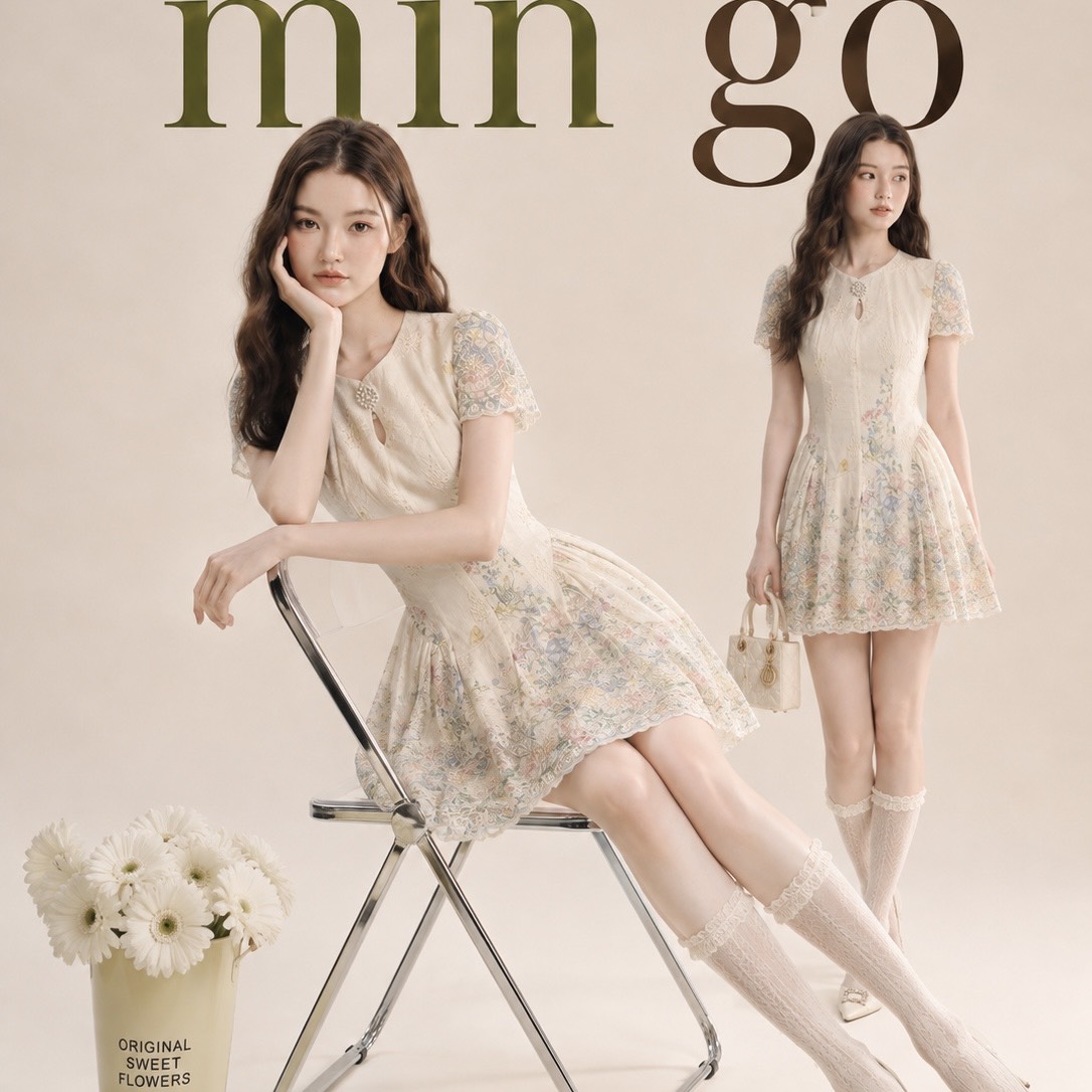 Đầm thiết kế hoa nổi dáng ngắn