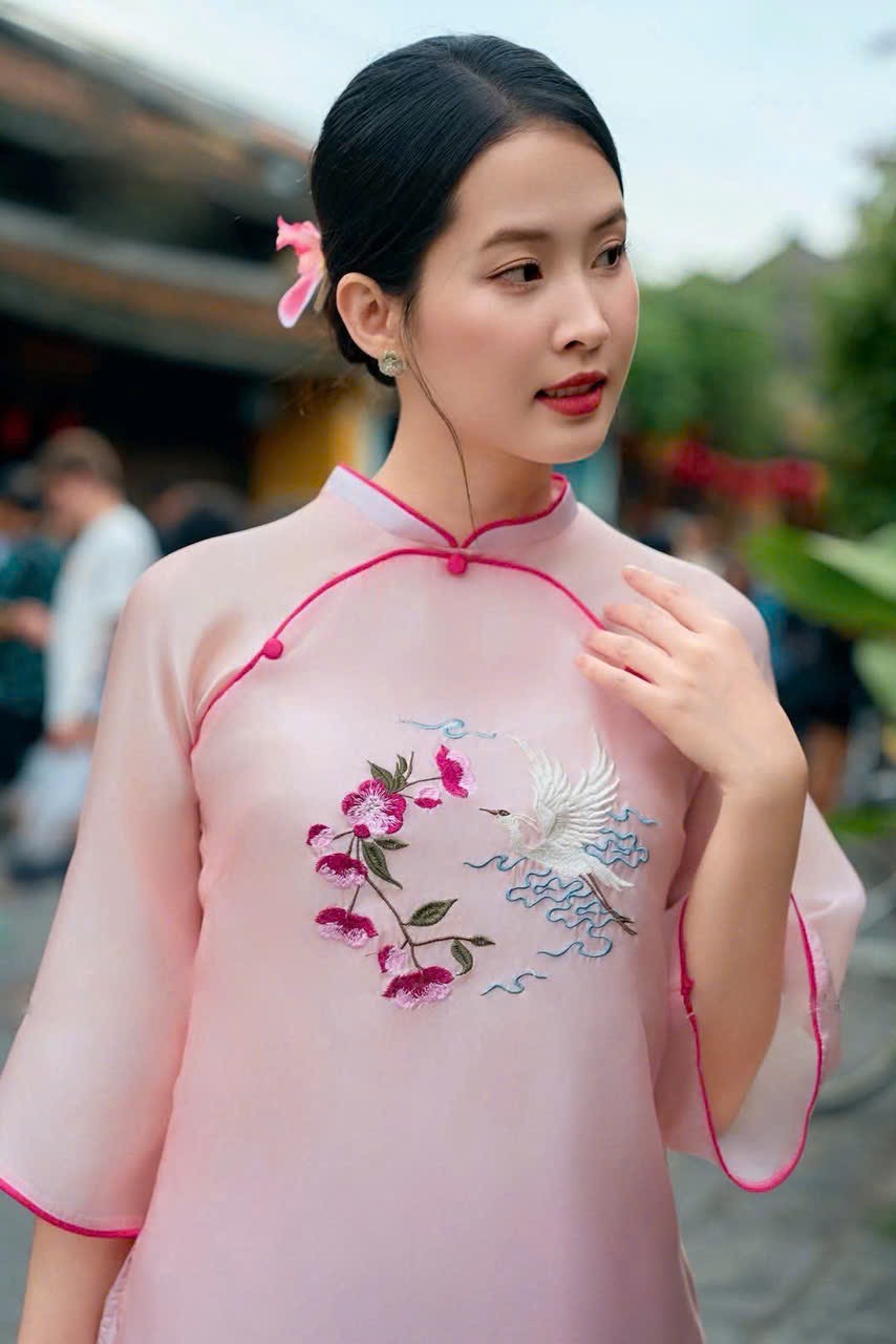 Bộ lam thêu cò và hoa