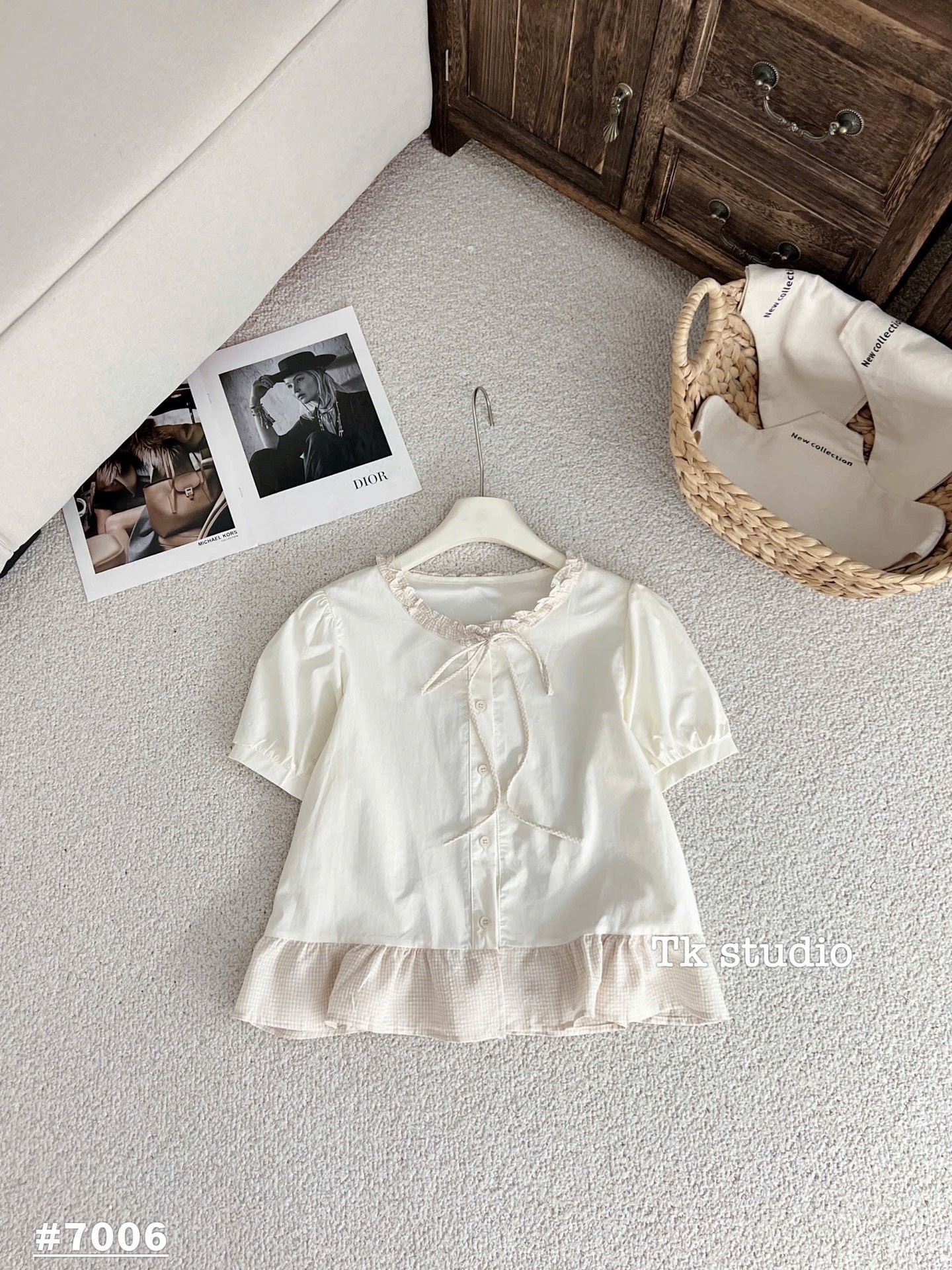 Áo kiểu somi babydoll cổ bèo thắt nơ