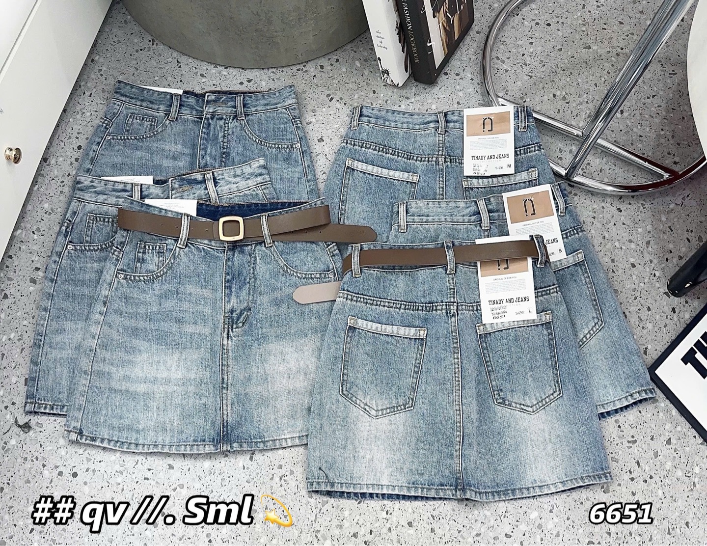Chân váy jean wash dơ lợt túi sau kiểu 6651
