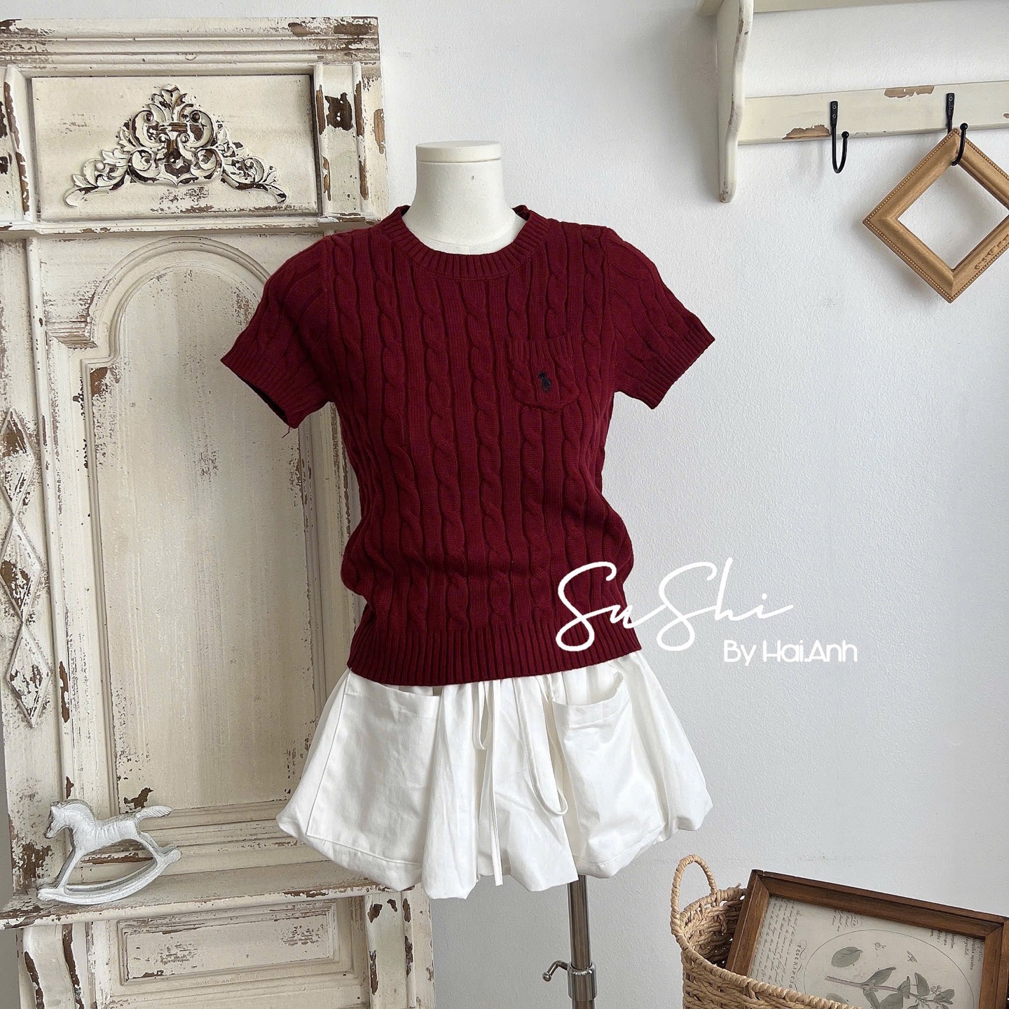 Áo len tay cộc thừng ngựa túi