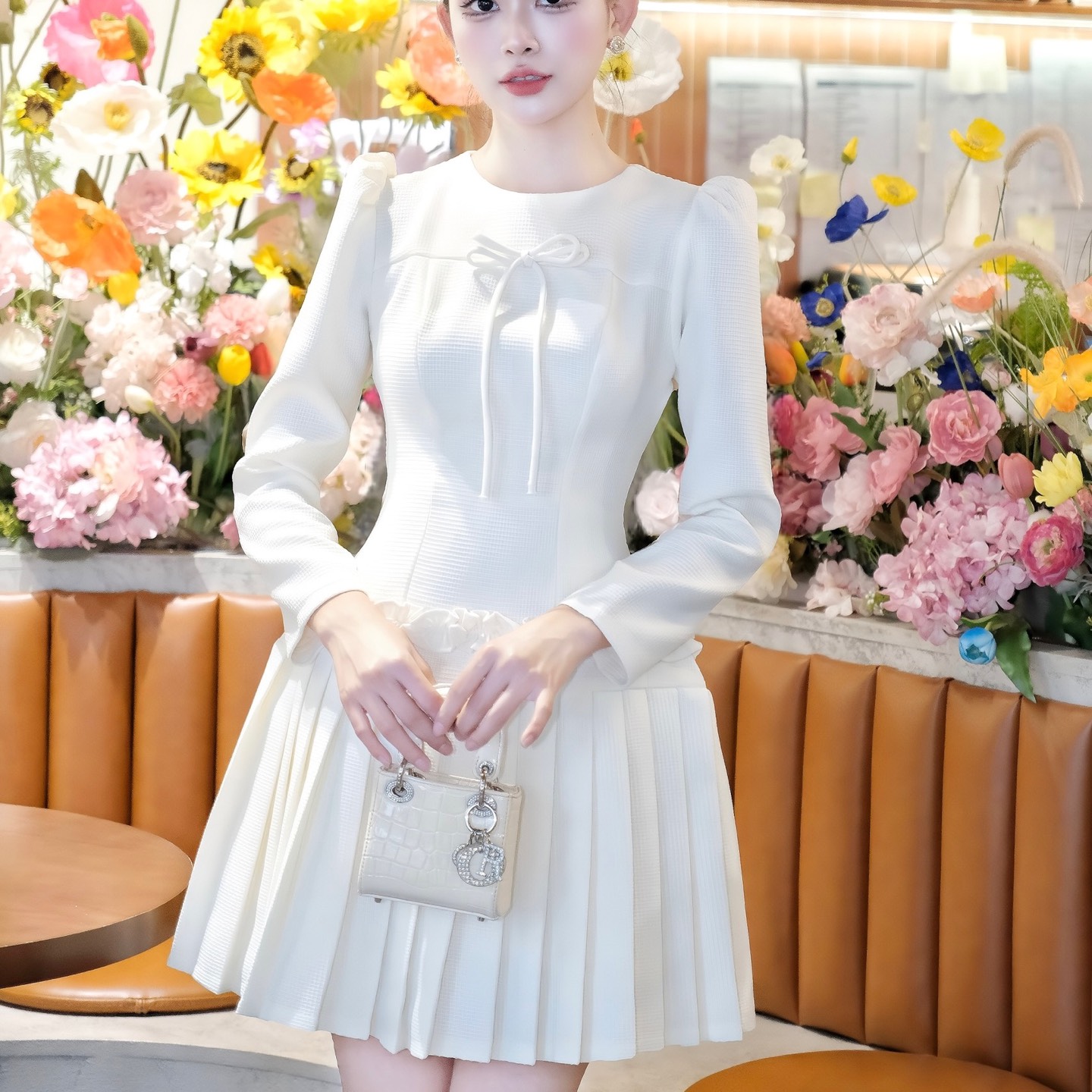 Đầm dạ ép mùng chân xếp li