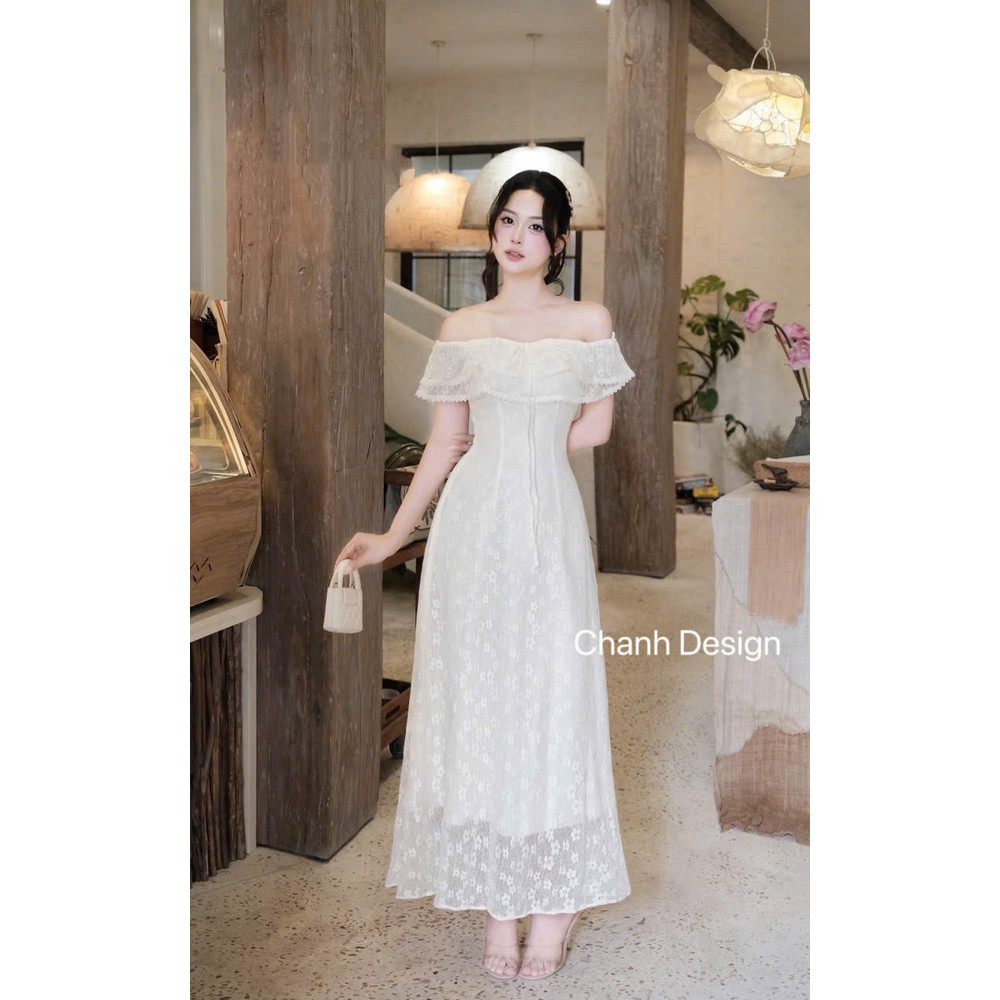 Đầm thiết kế trễ vai ren tầng