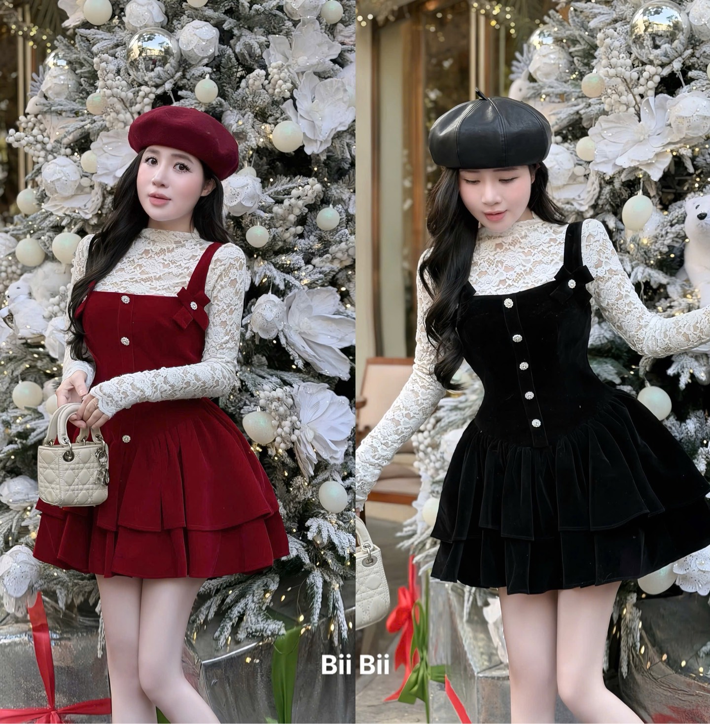 Set yếm nhung cổ vuông
