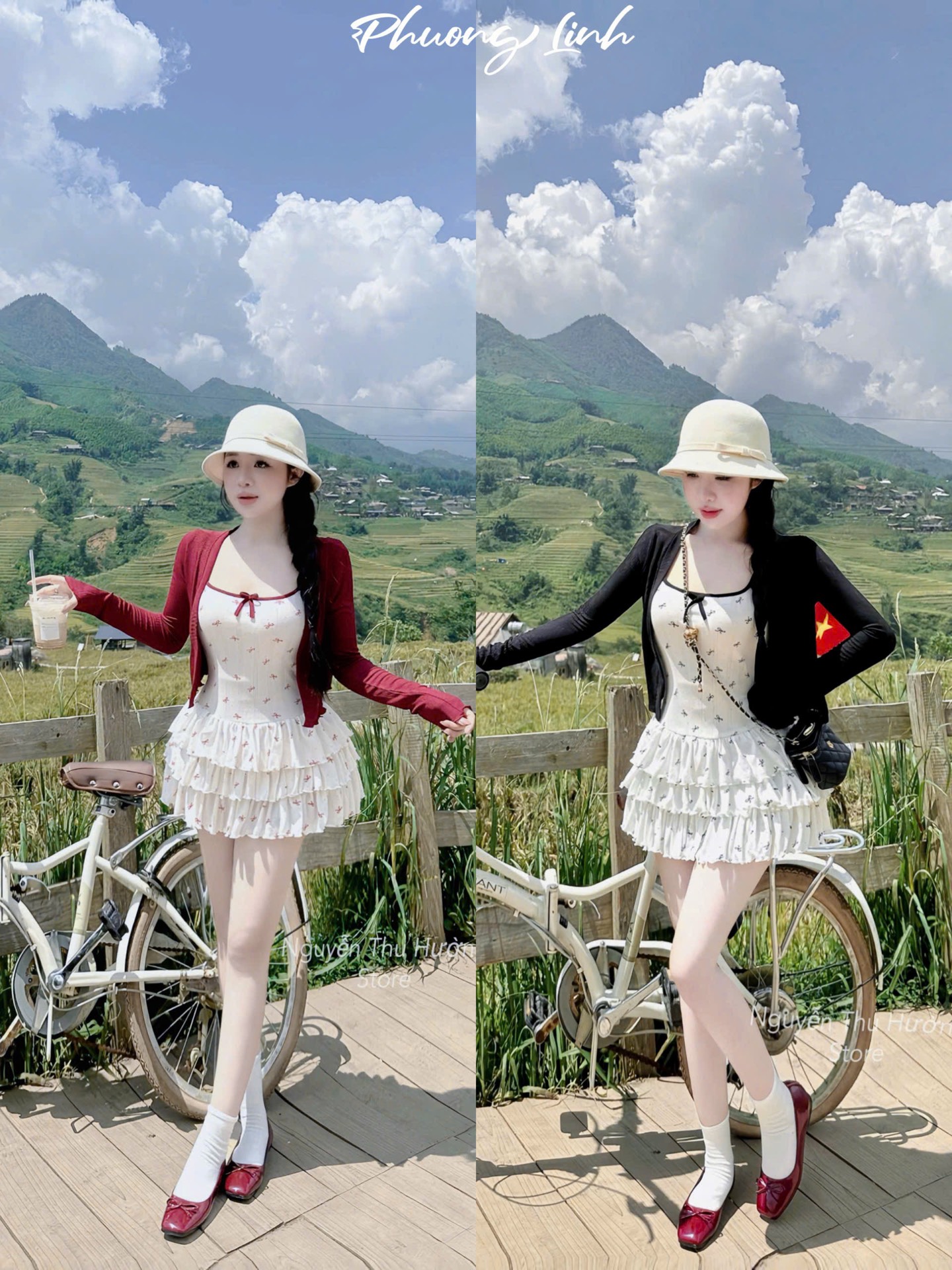 Đầm 2 dây nơ tầng kèm khoác pl