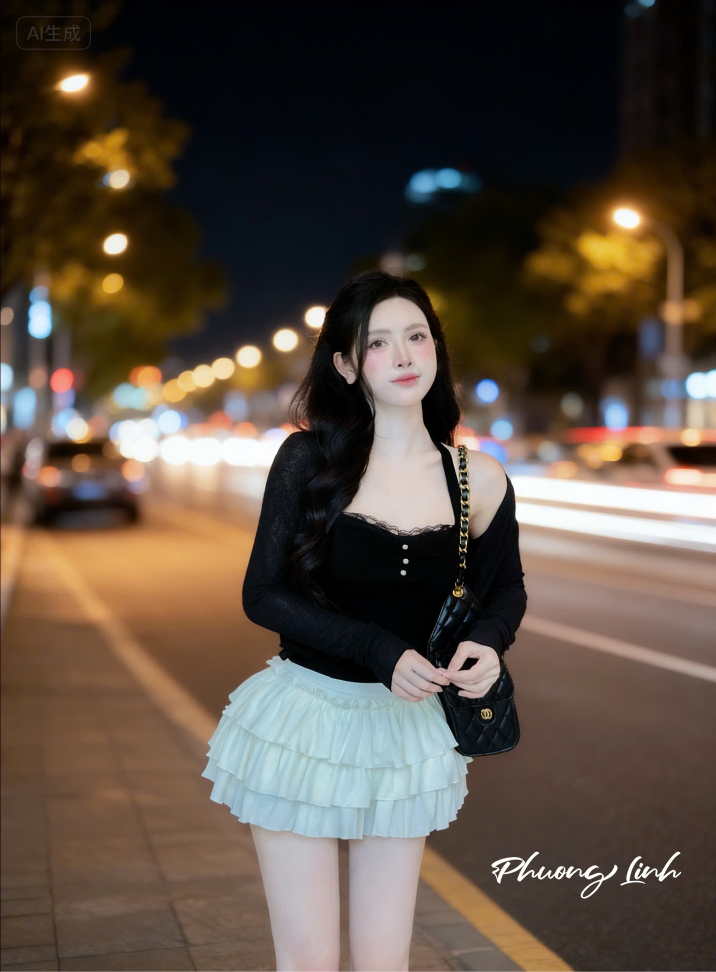 Set áo dây cổ kèm khoác chân váy tầng