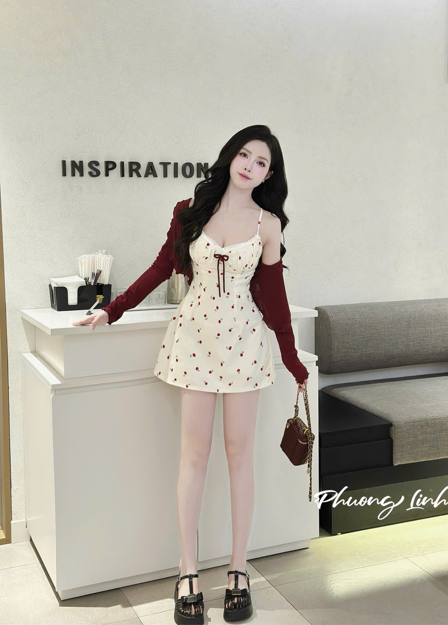 Set đầm dây hoa nhí kèm khoác pl