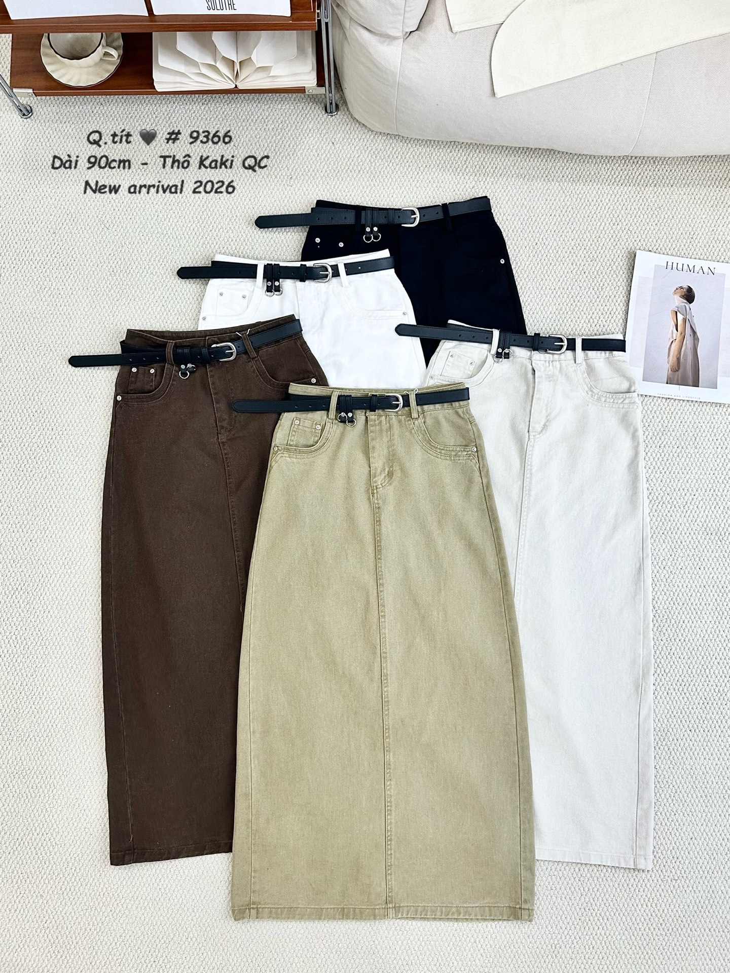 Chân dài kaki 90cm kem dây nịt