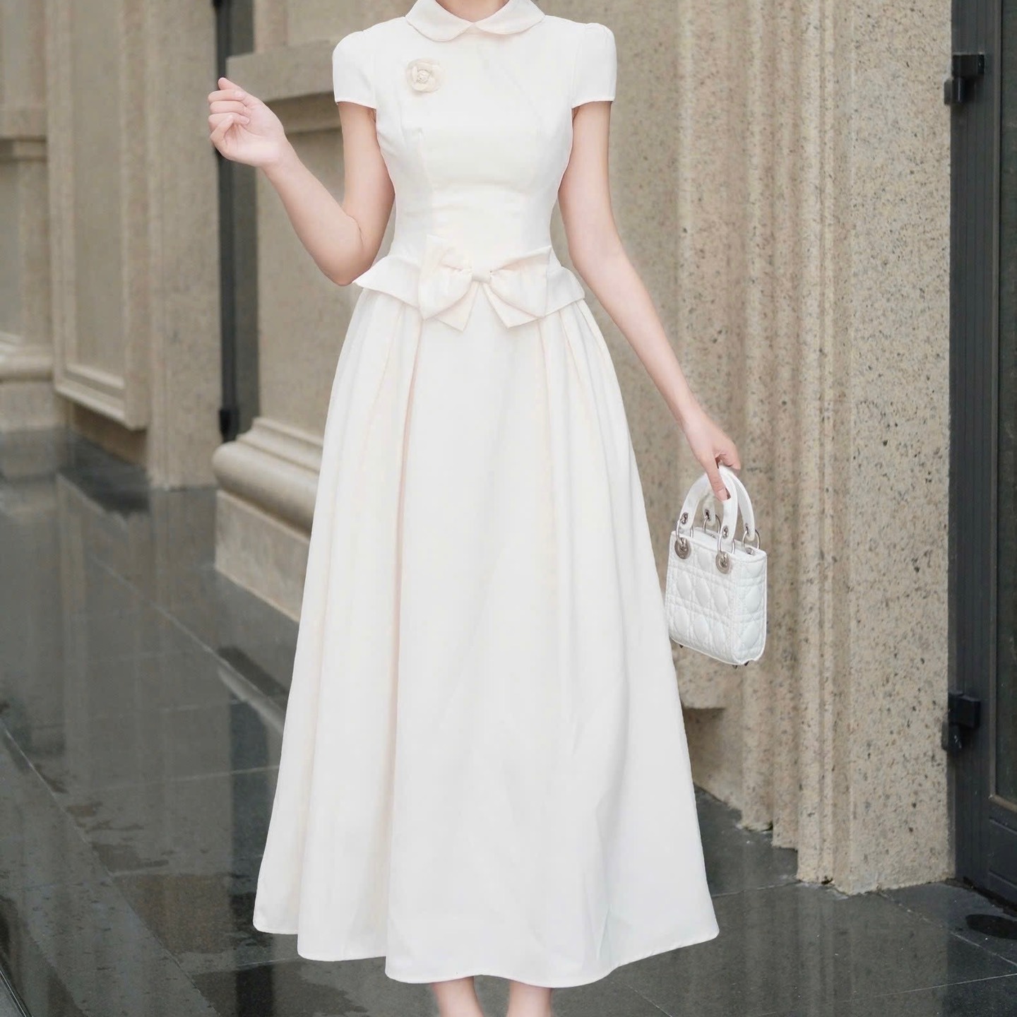 Đầm cổ sen thiết kế kín đáo đi tiệc sang chảng dáng dài cao cấp