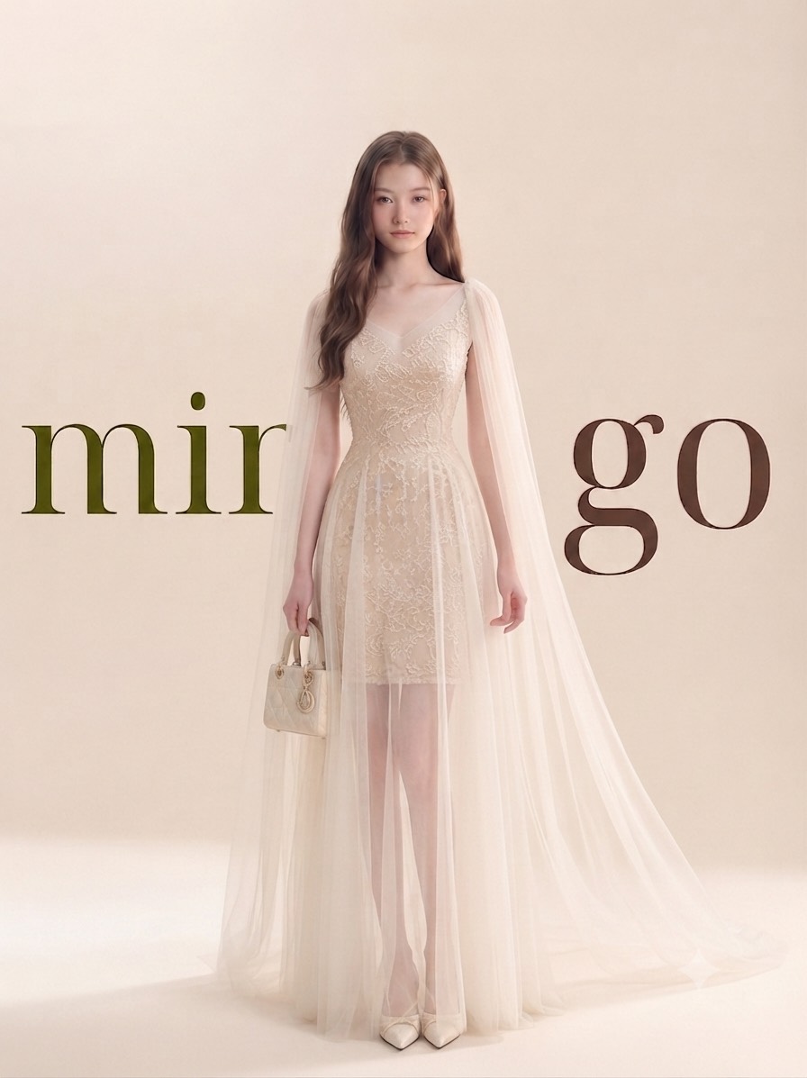 Đầm thiết kế ren tay rũ voan dáng dài