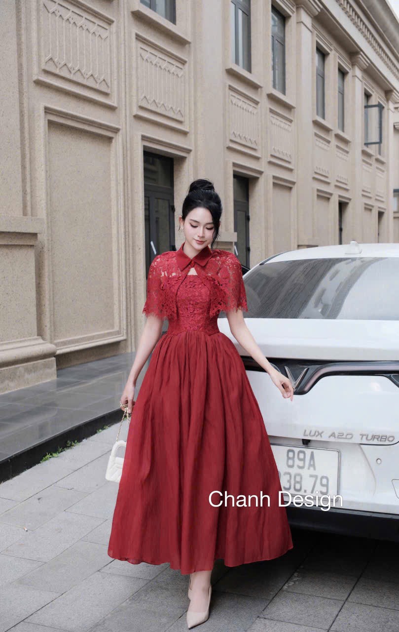 Đầm đi tiệc ren kèm khoác cao cấp