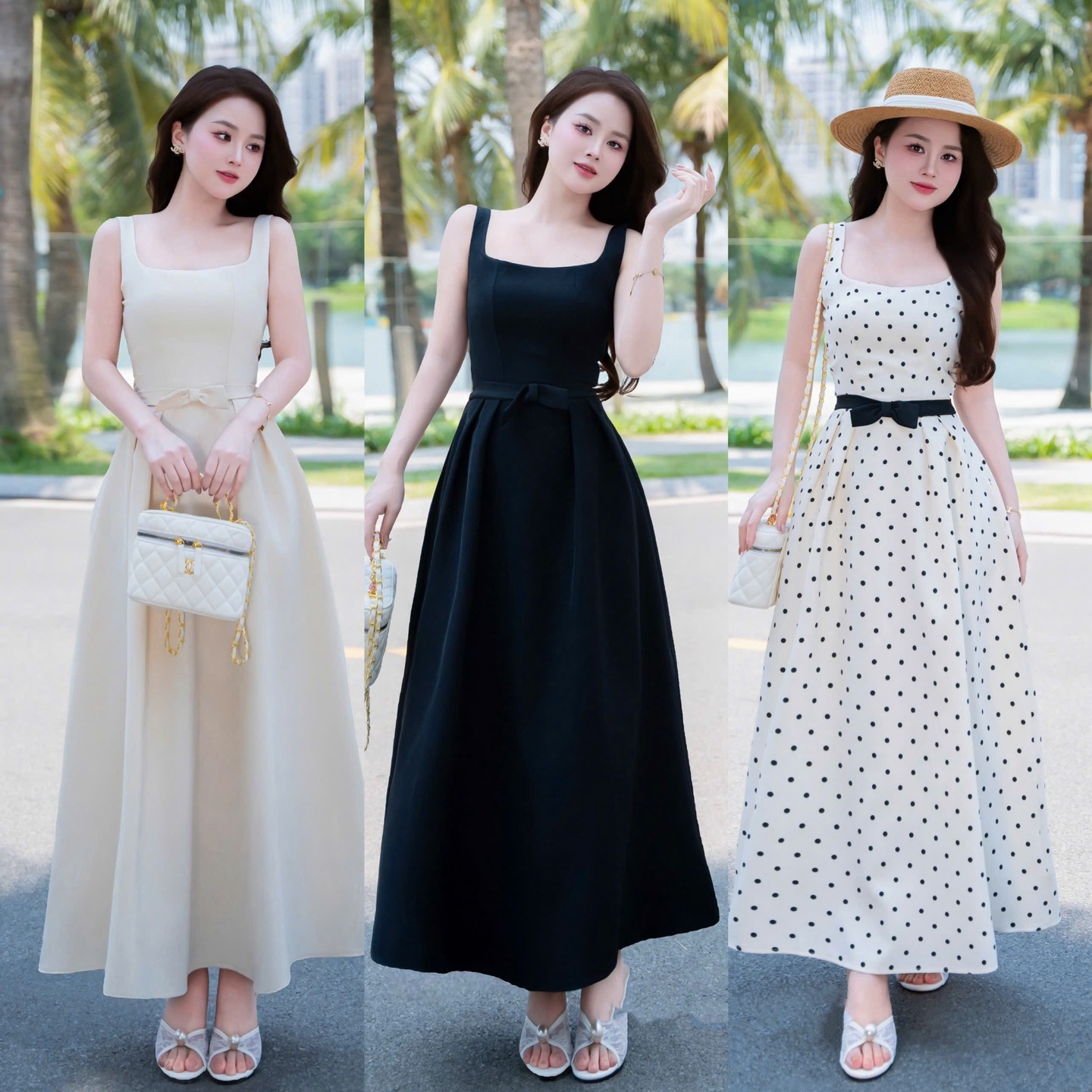 Đầm thiết kế 2 dây cổ vuông dáng dài