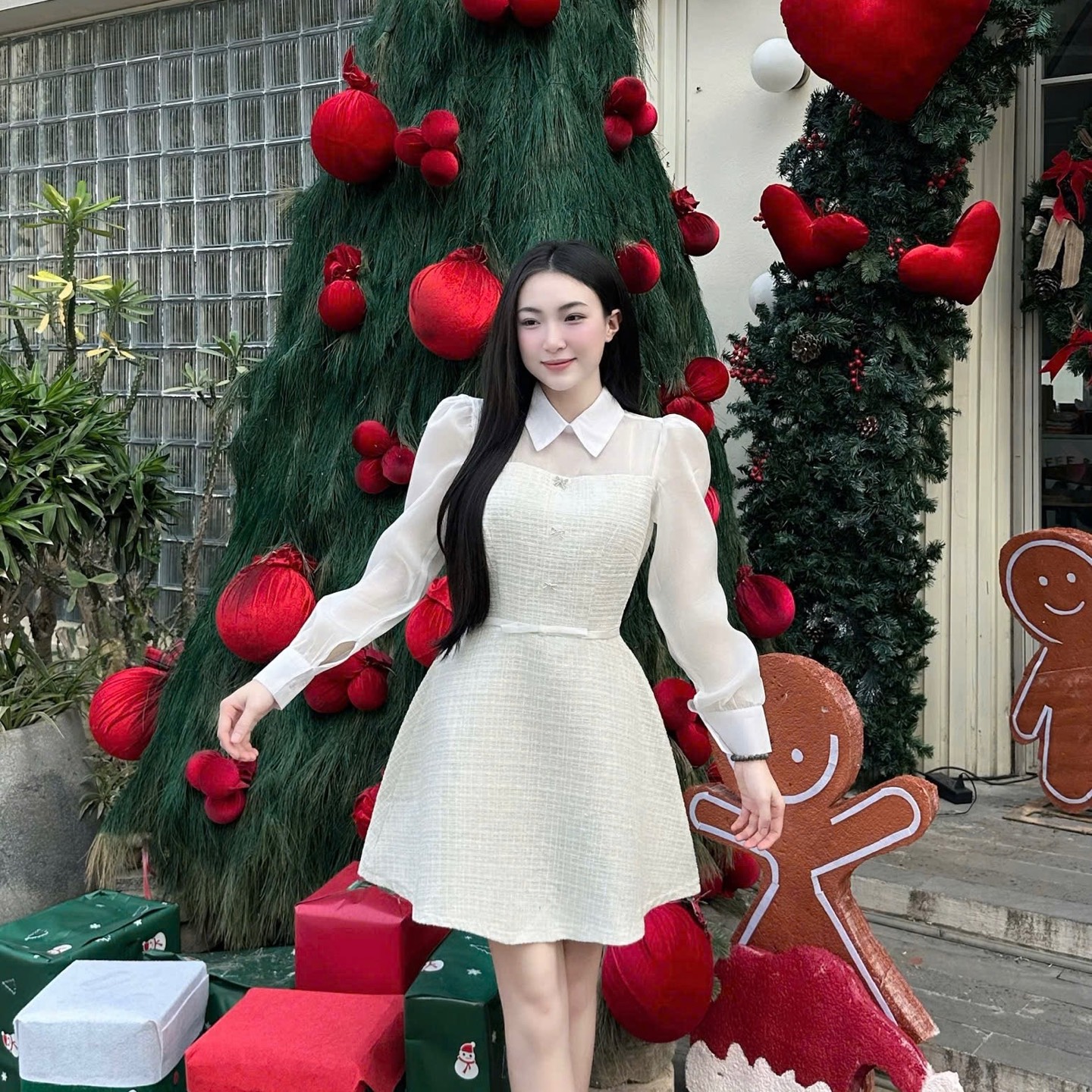 Đầm thiết kế dạ cao cấp phối tơ sang chảnh