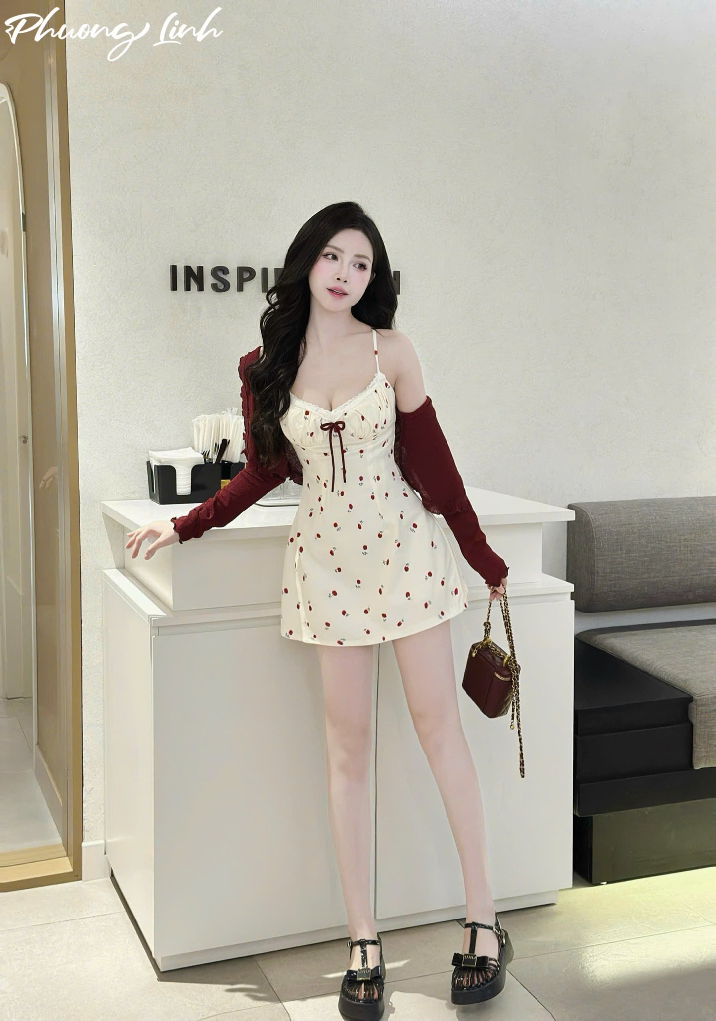 Set đầm dây hoa nhí kèm khoác pl