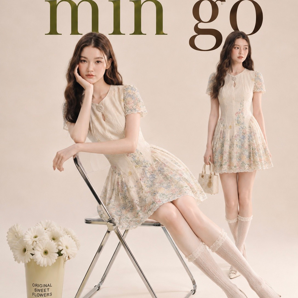 Đầm thiết kế hoa nổi dáng ngắn
