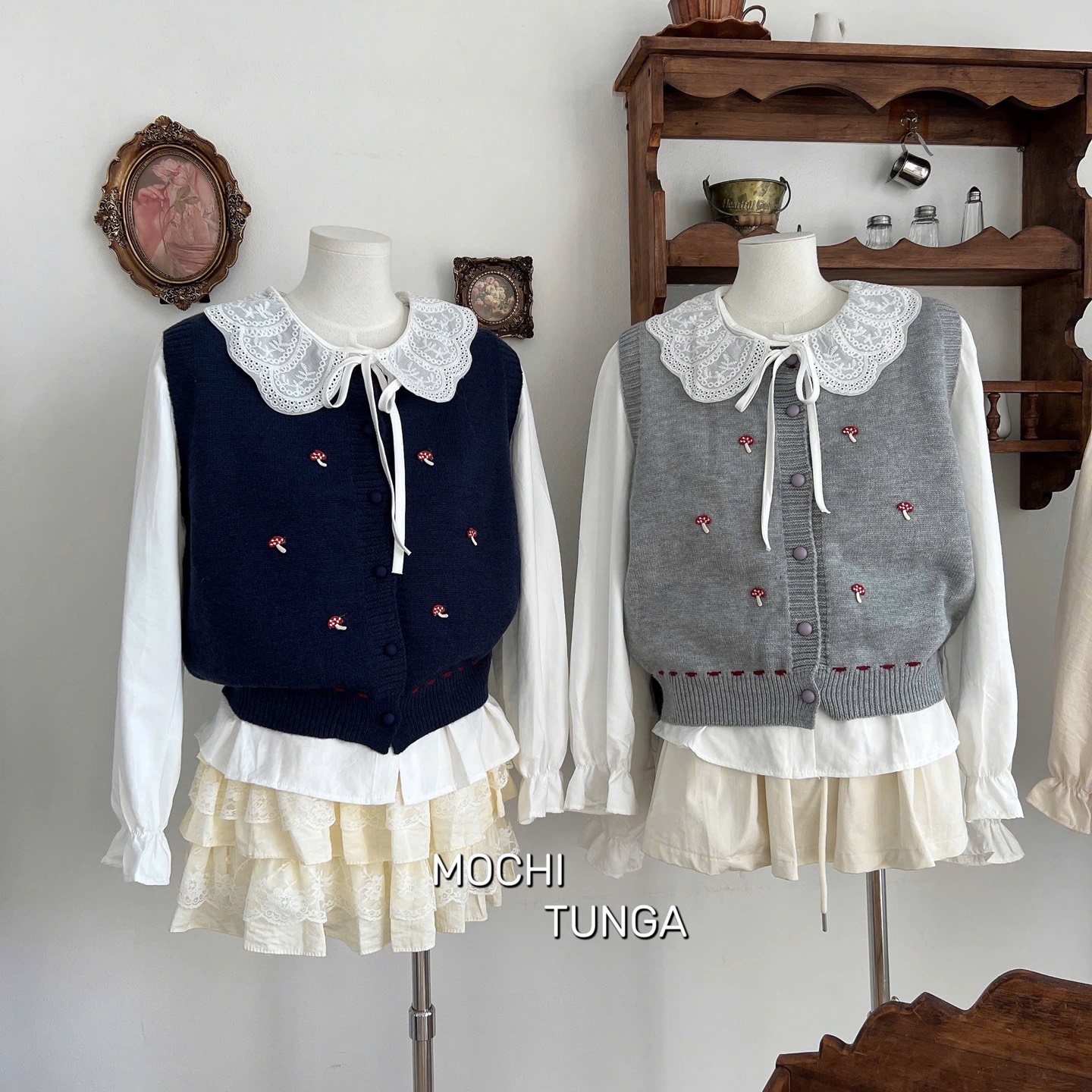 Áo len set ghile nấm cổ bèo