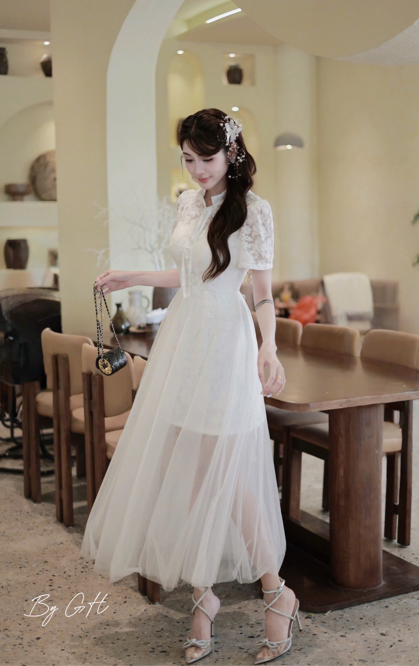 Đàm ren khuy ngọc phối tơ cổ tàu