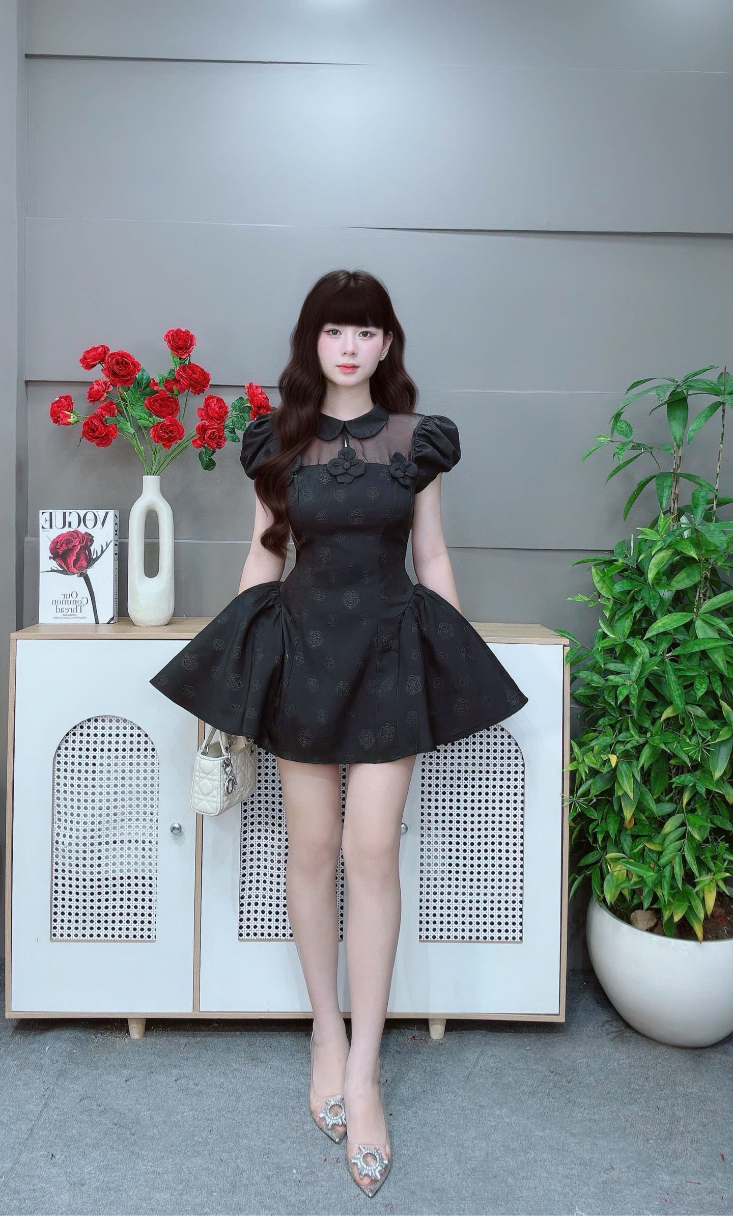 Đầm cổ sen 3 nơ ngắn ls 42760