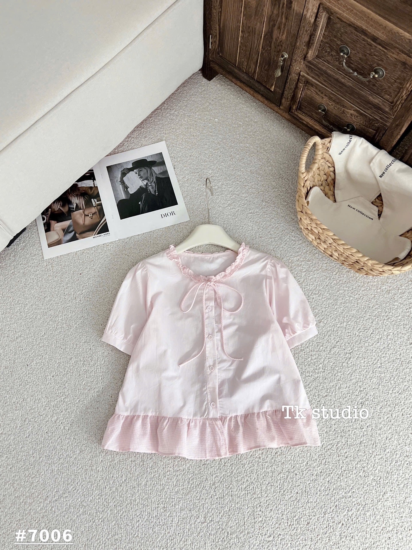 Áo kiểu somi babydoll cổ bèo thắt nơ