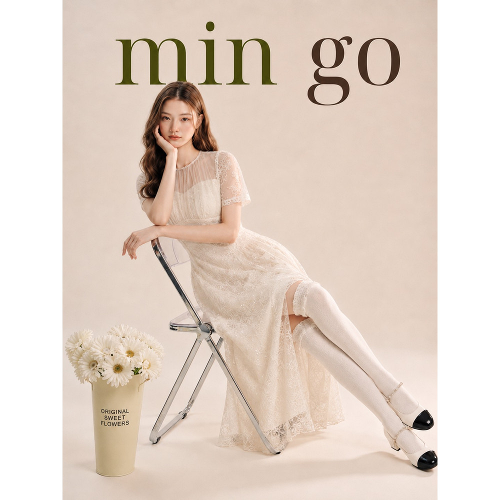 Đầm thiết kế ren chiết eo dáng xoè