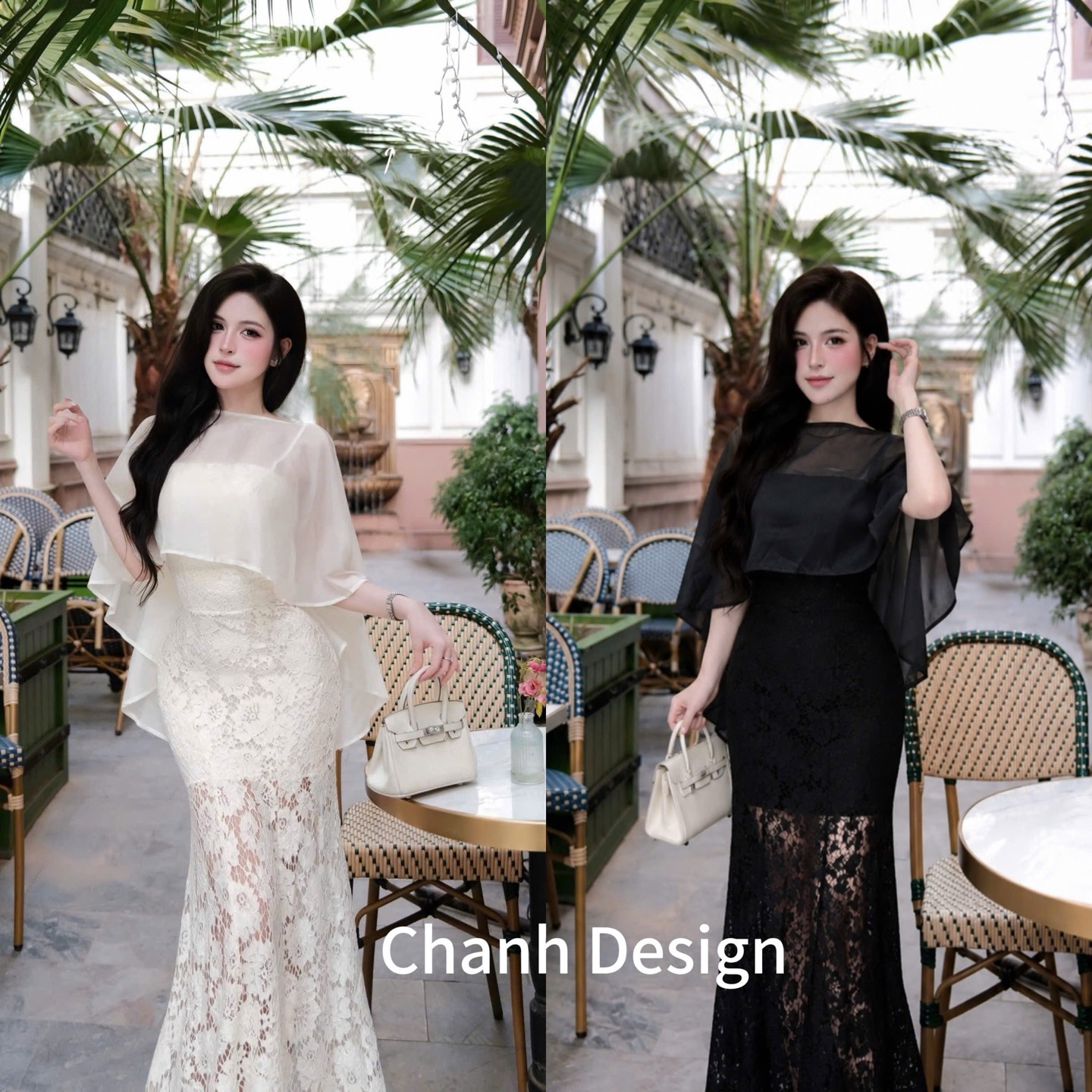 Đầm thiết kế 2 dây ren kèm áo choàng voan