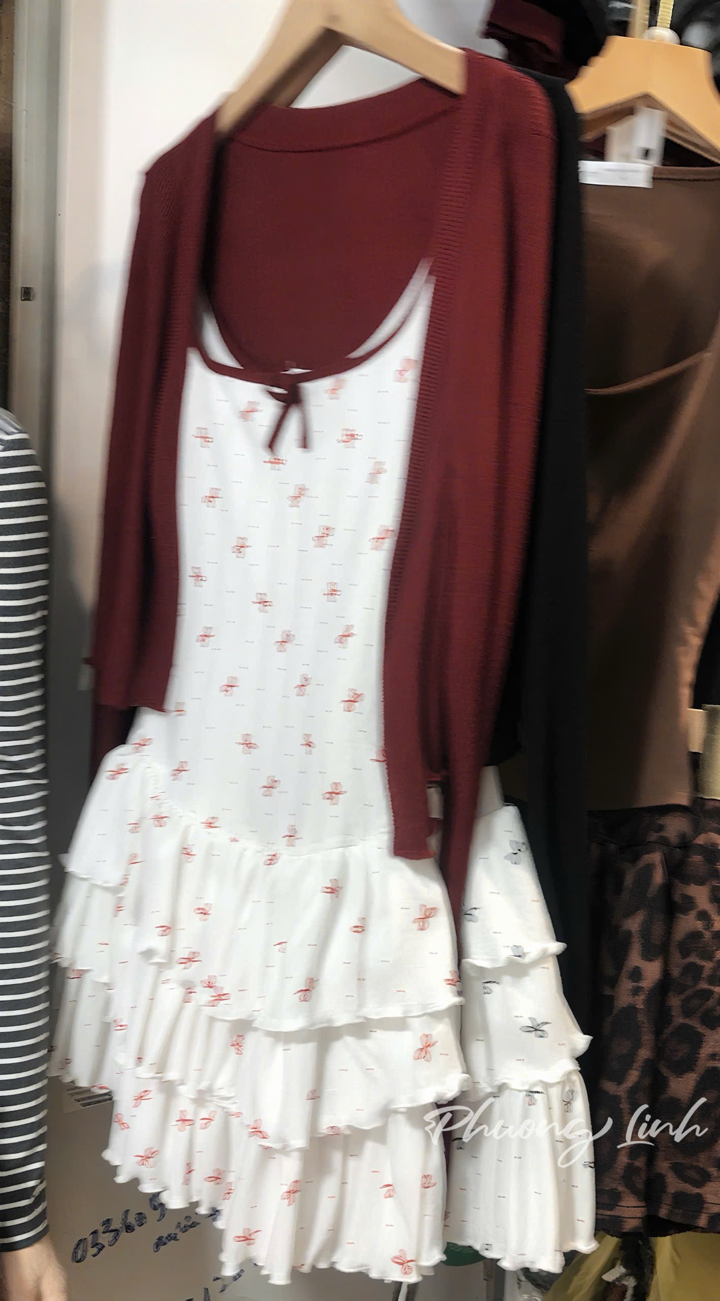 Đầm 2 dây nơ tầng kèm khoác pl