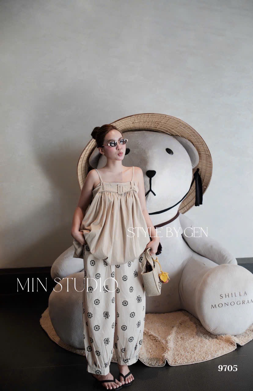 Set áo 2 dây babydoll kèm quần hoa dài