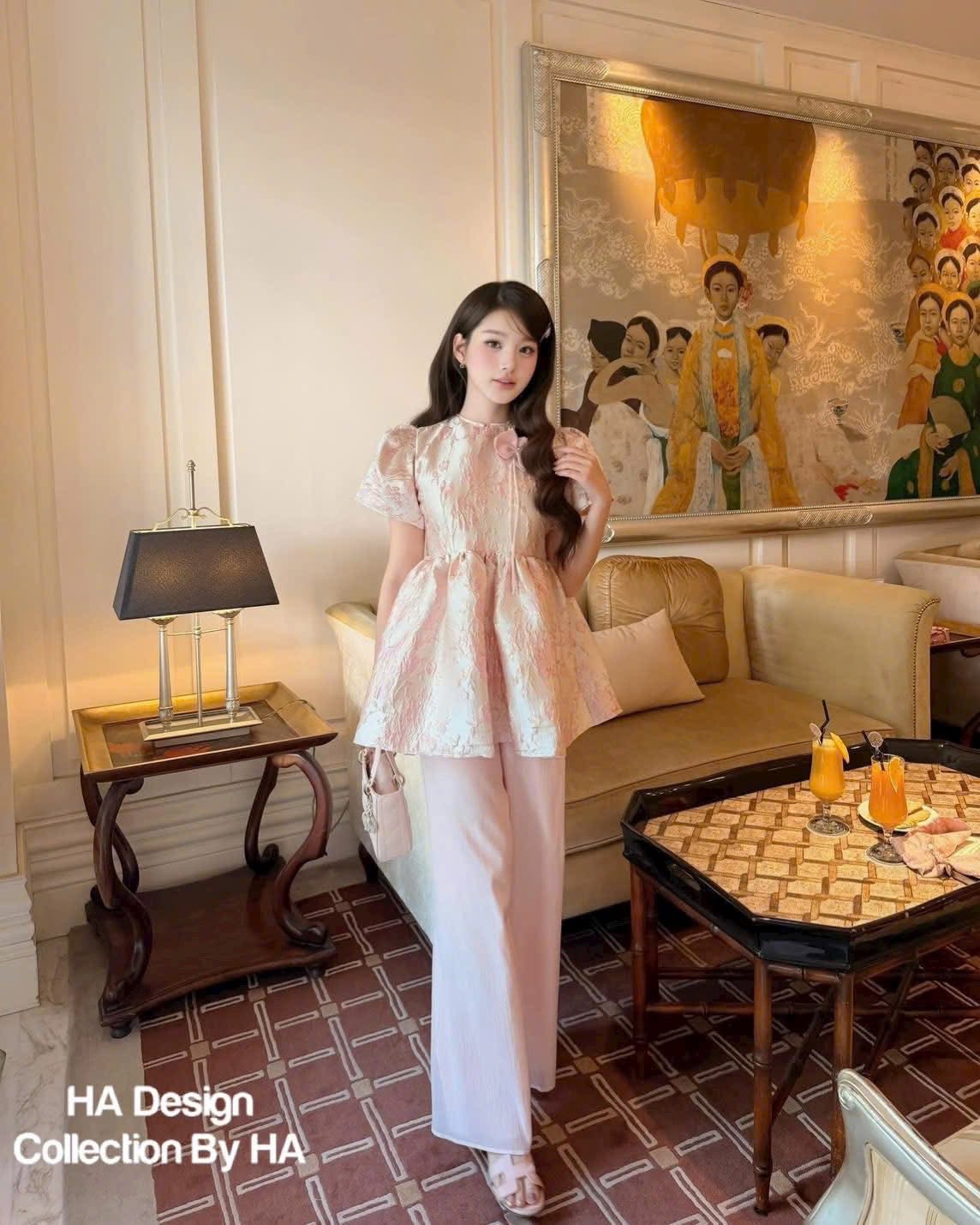 Set hồng Tết gấm thêu