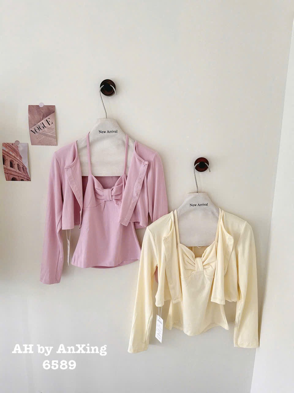 Áo kiểu 2 dây nơ ngực kèm khoác ngoài