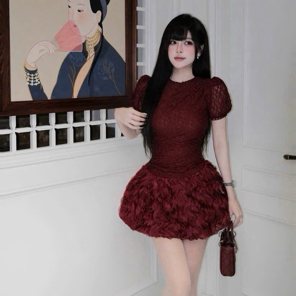 Đầm thiết kế lưới ren xoè phồng