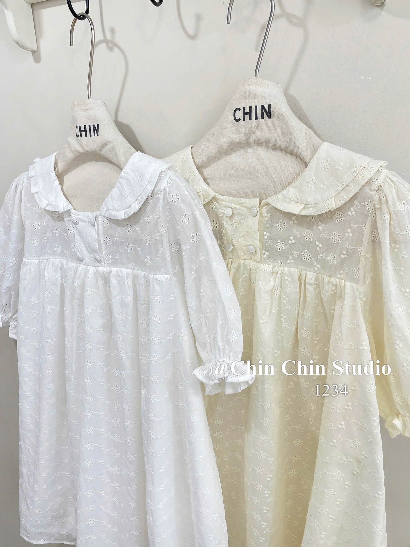 Set áo váy babydoll tay phồng thêu hoa kèm quần