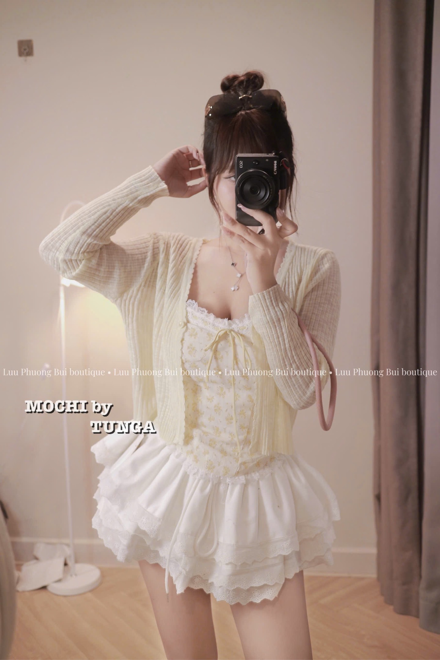 Áo kiểu set áo dây hoa viền ren kèm khoác