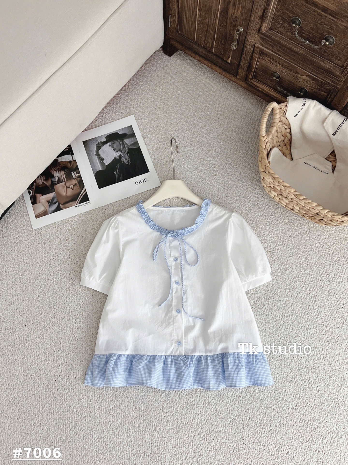 Áo kiểu somi babydoll cổ bèo thắt nơ