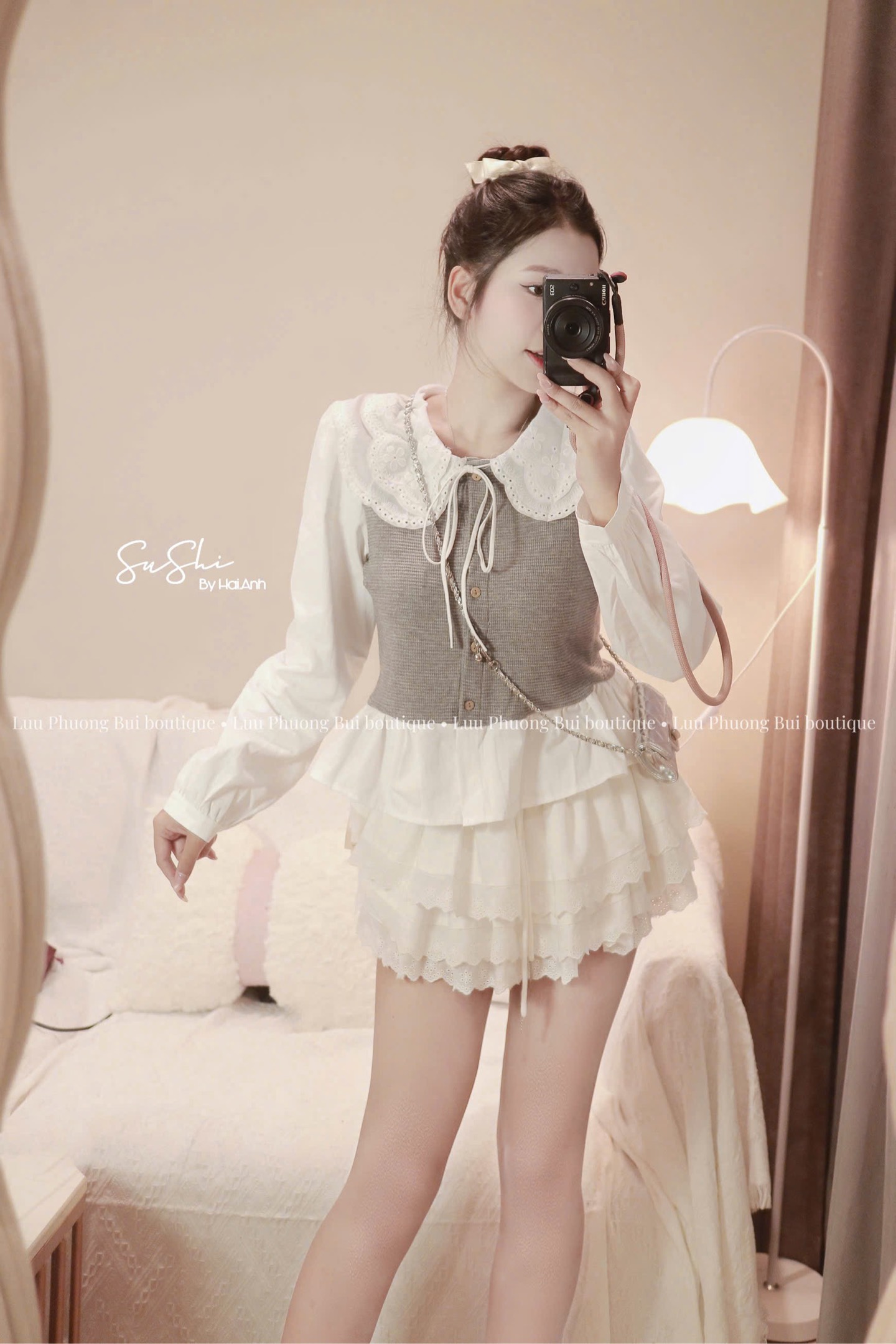 Áo kiểu xoè cổ bèo tay dài