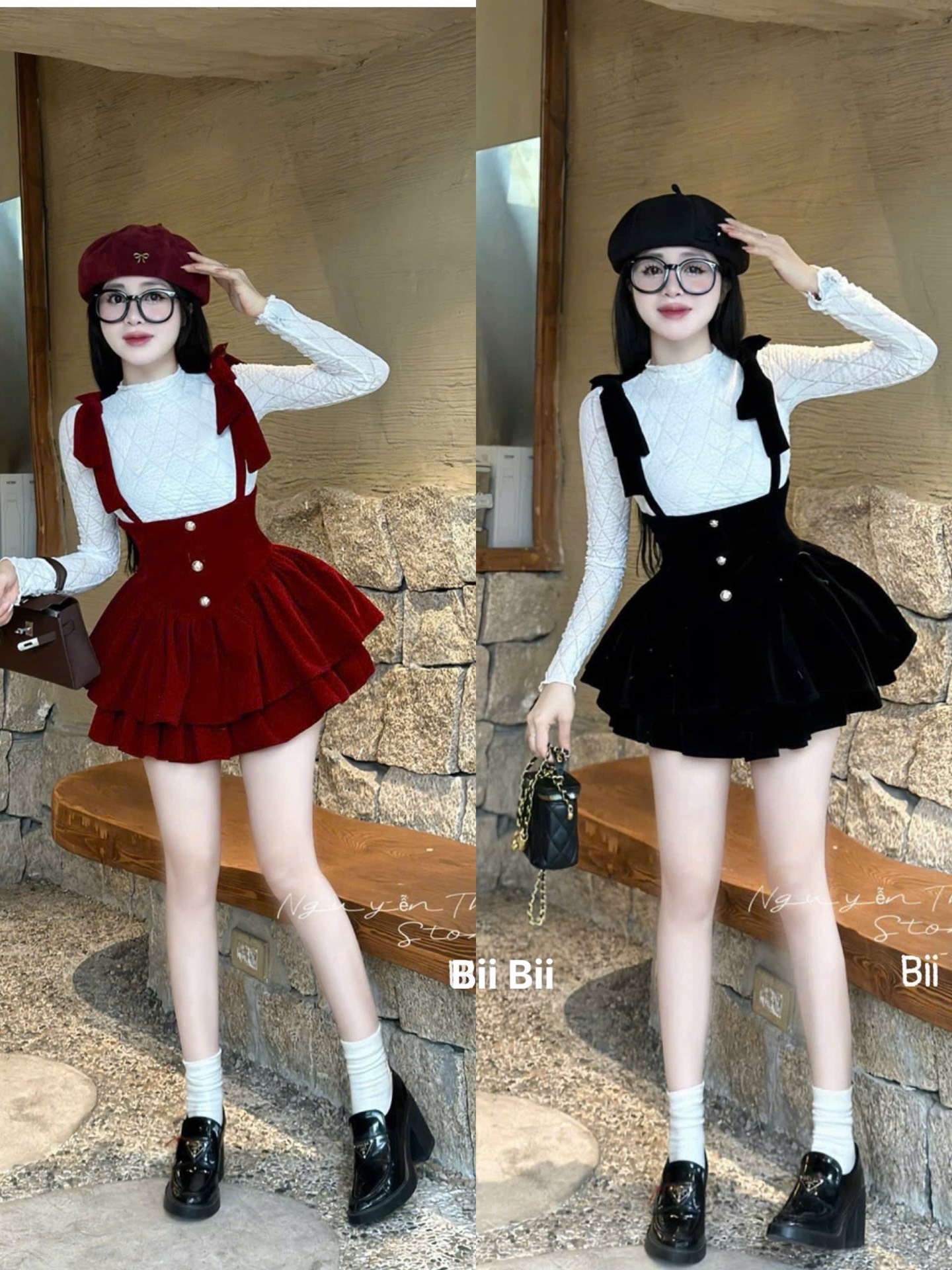 Đầm set dạ yếm chân váy