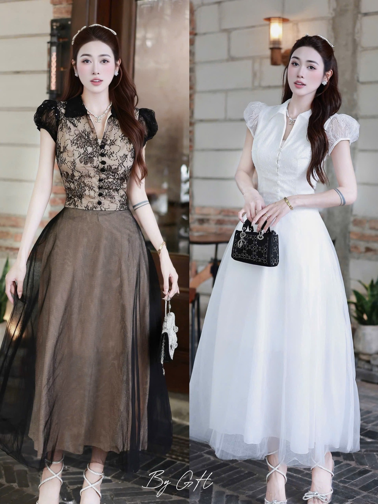 Đầm ren cổ bè tùng lưới H