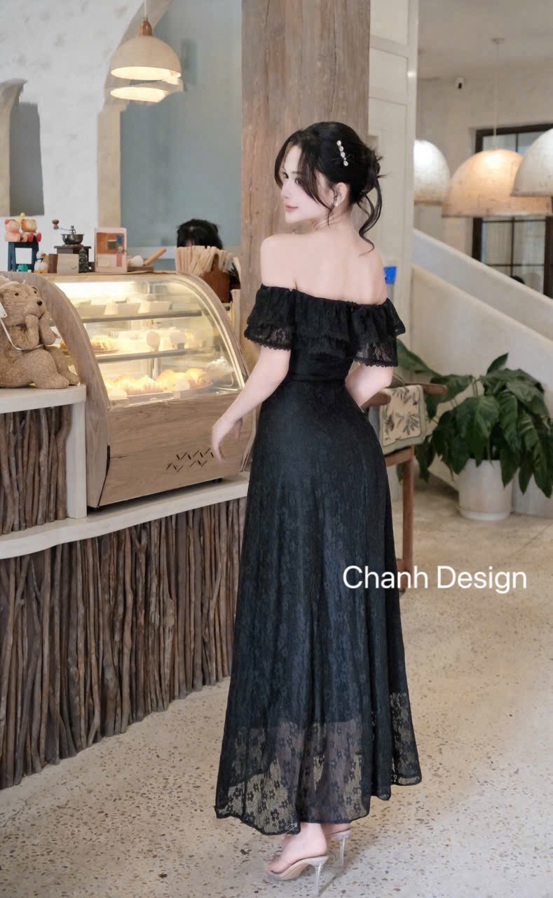 Đầm thiết kế trễ vai ren tầng